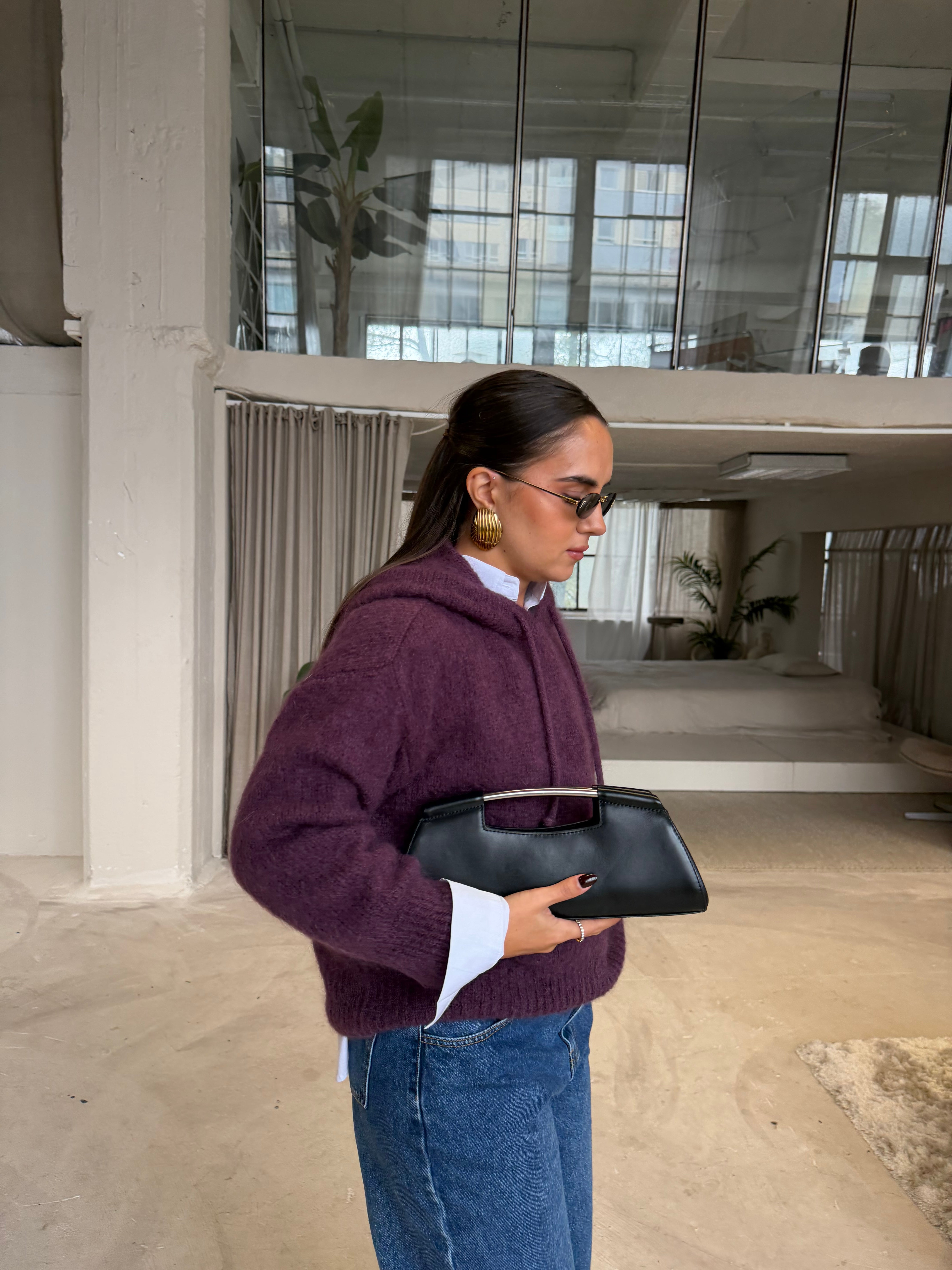 Pull mohair violet capuche  (24141)