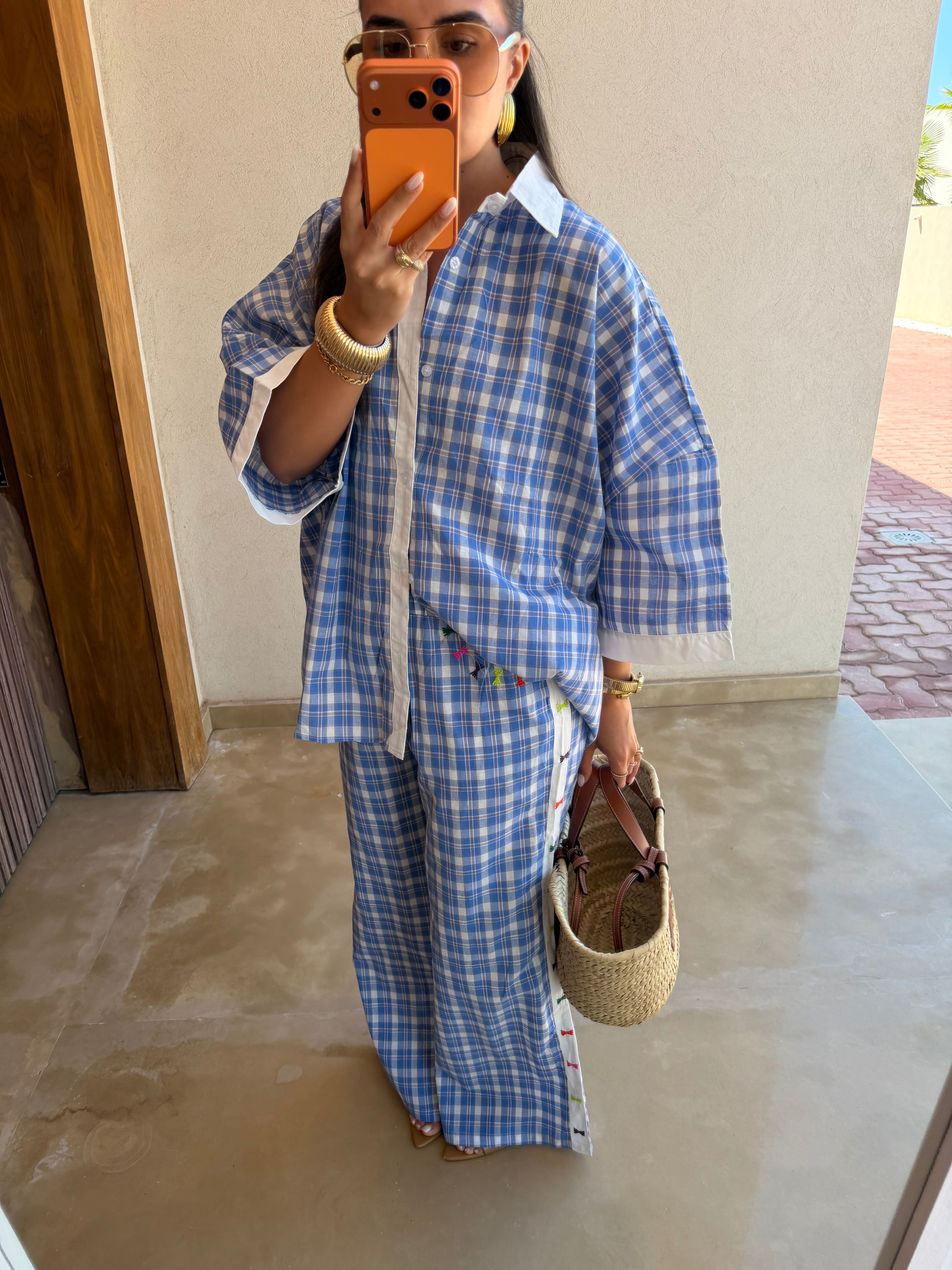 Ensemble NATE bleu carreaux