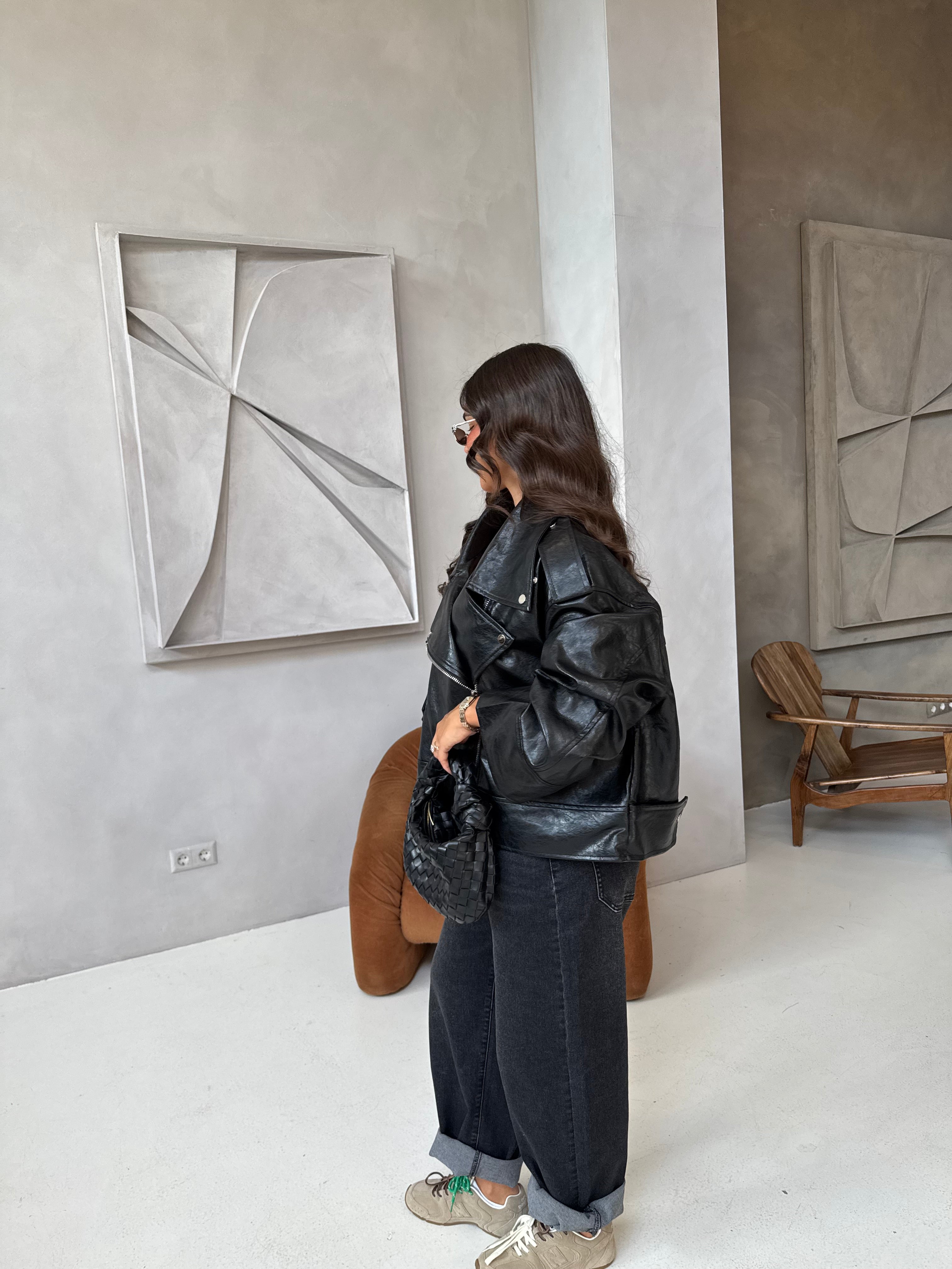 Veste HYPE simili cuir noire (PU8020-1)