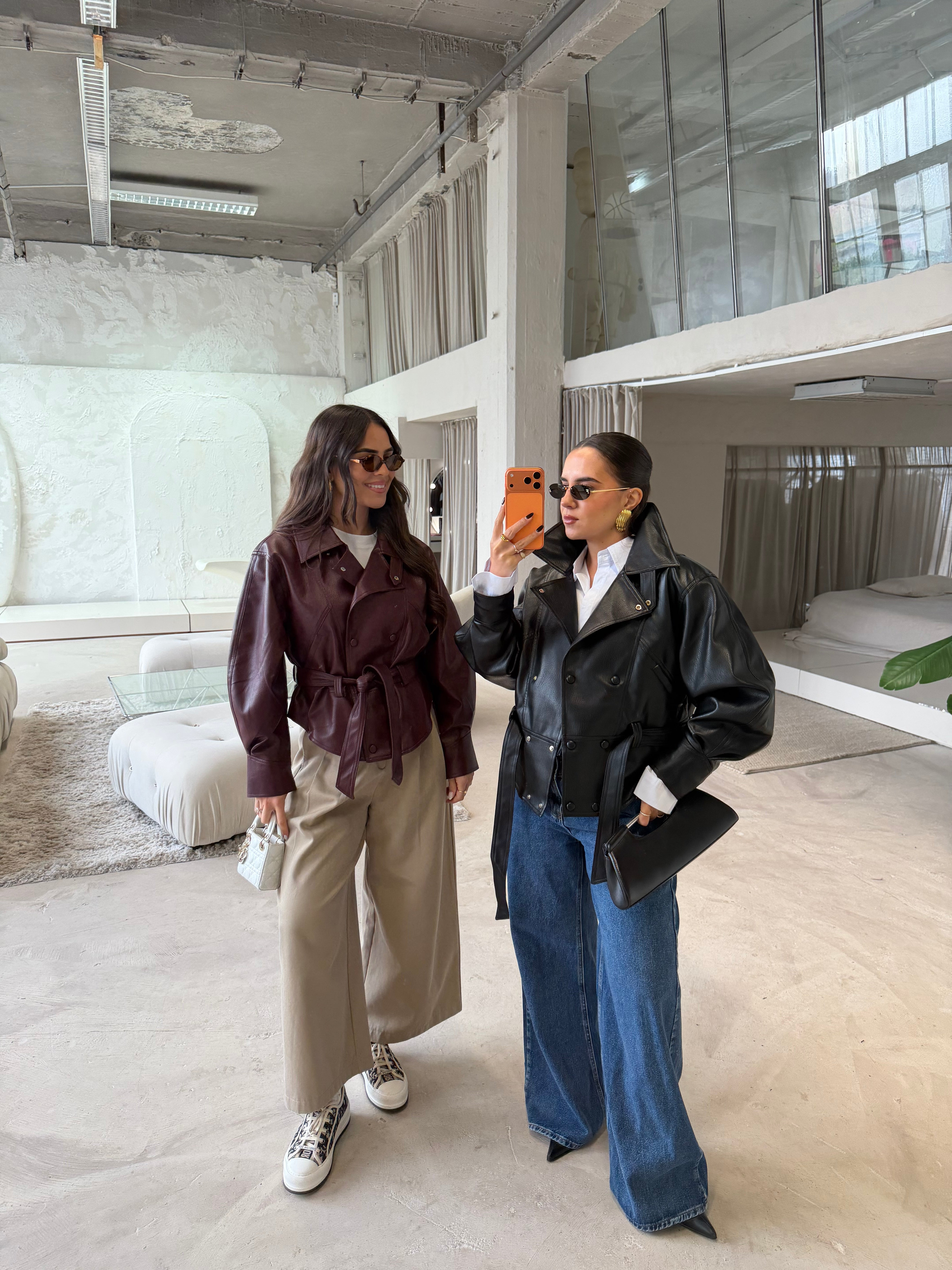 Veste BAO simili cuir noir (PU12083)