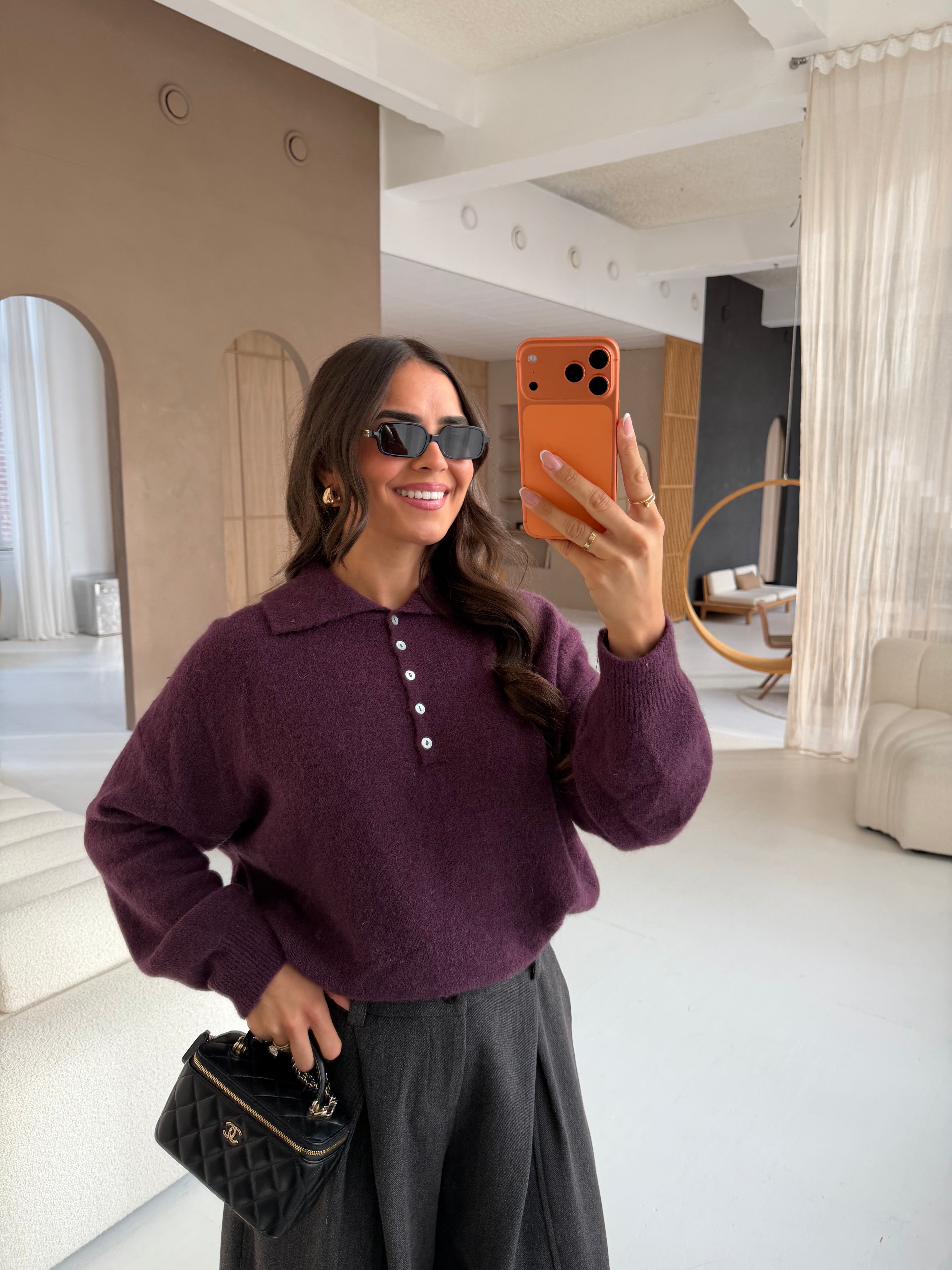 Pull alpaga boutons violet (24658)