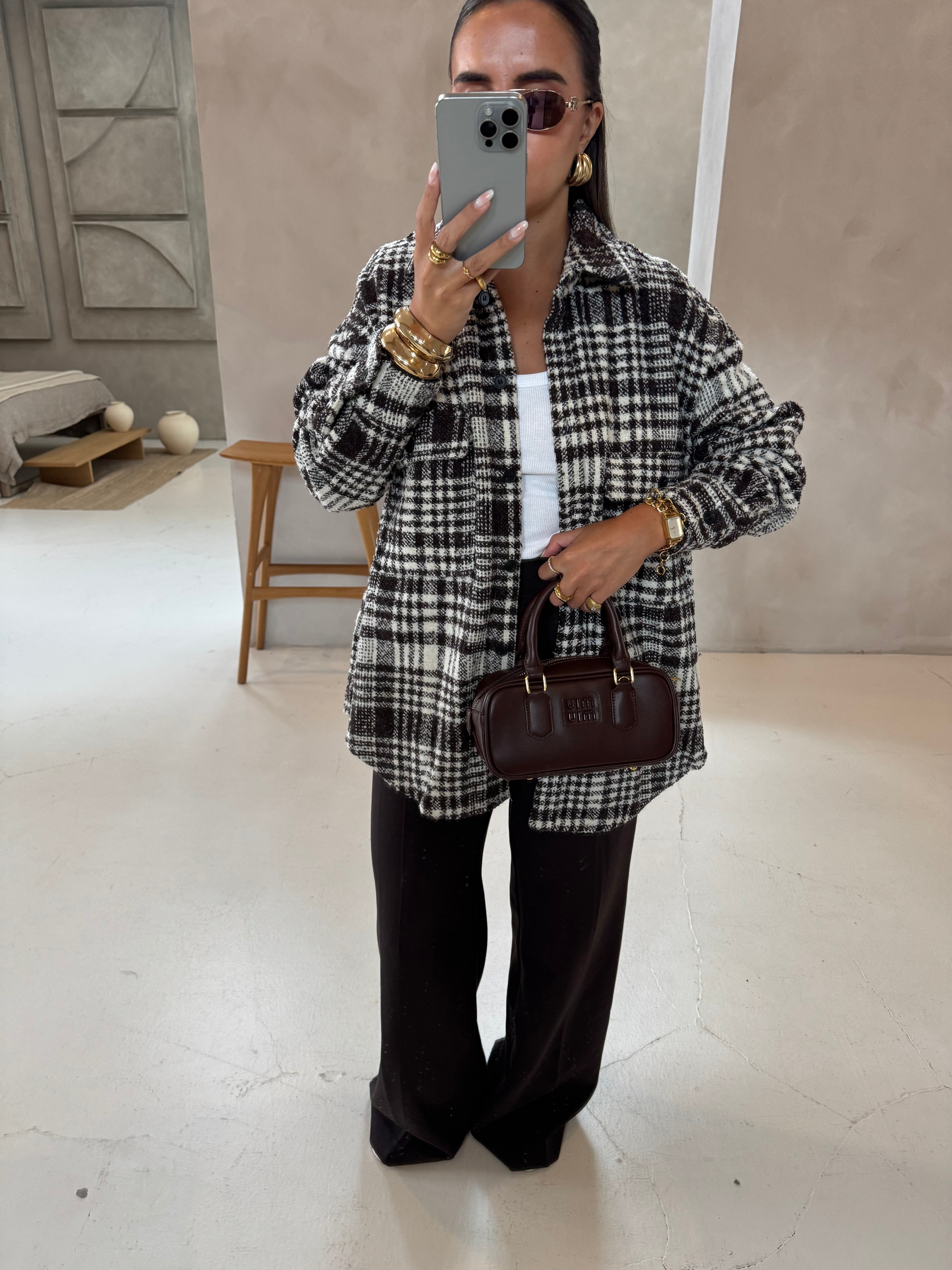 Veste à motif CARREAUX marron (W25215)