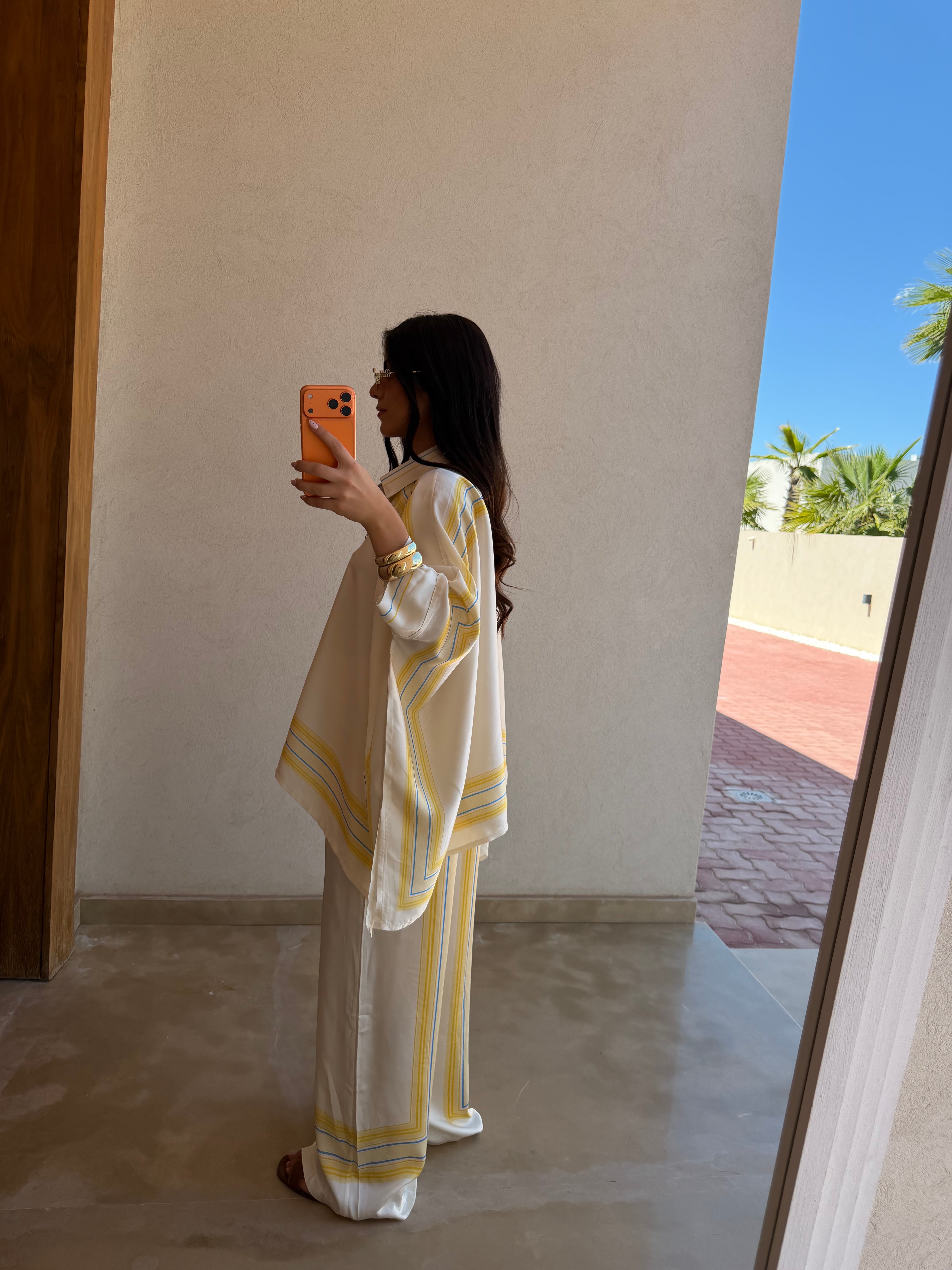 Ensemble soie jaune/bleu