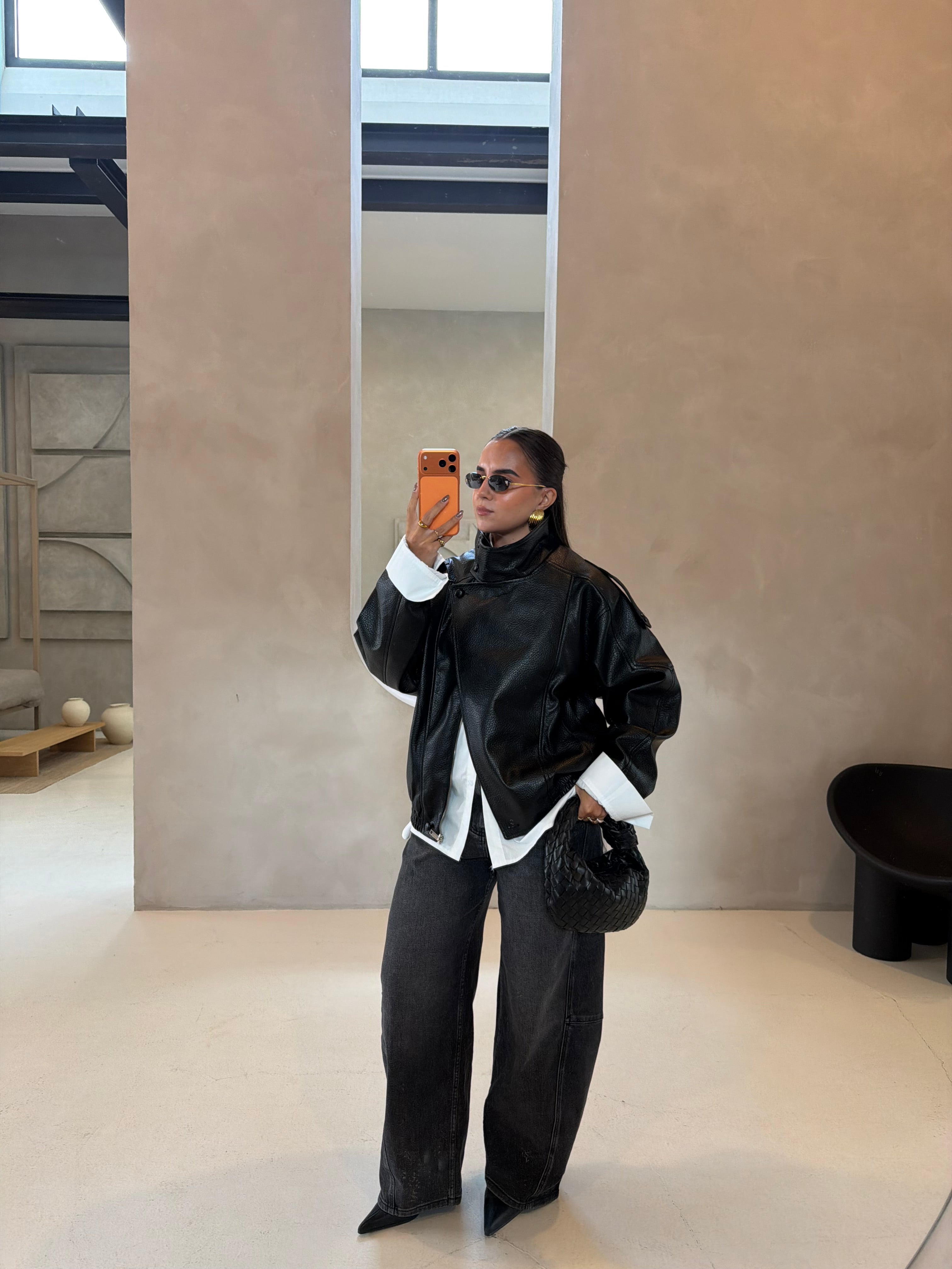 Veste en similicuir noir oversize KZ (8822)