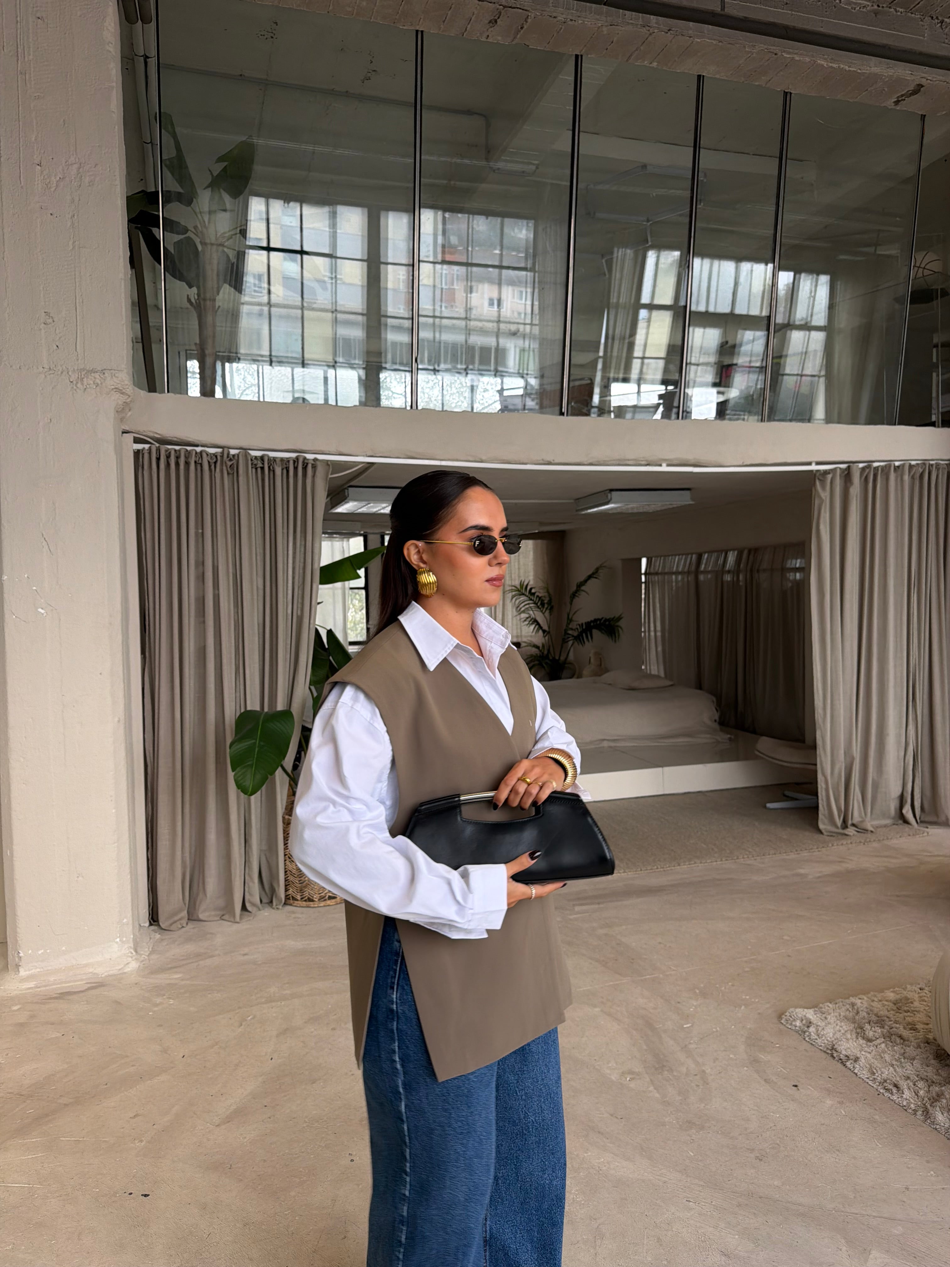 Blazer COUTURE sans manche kaki (5813)