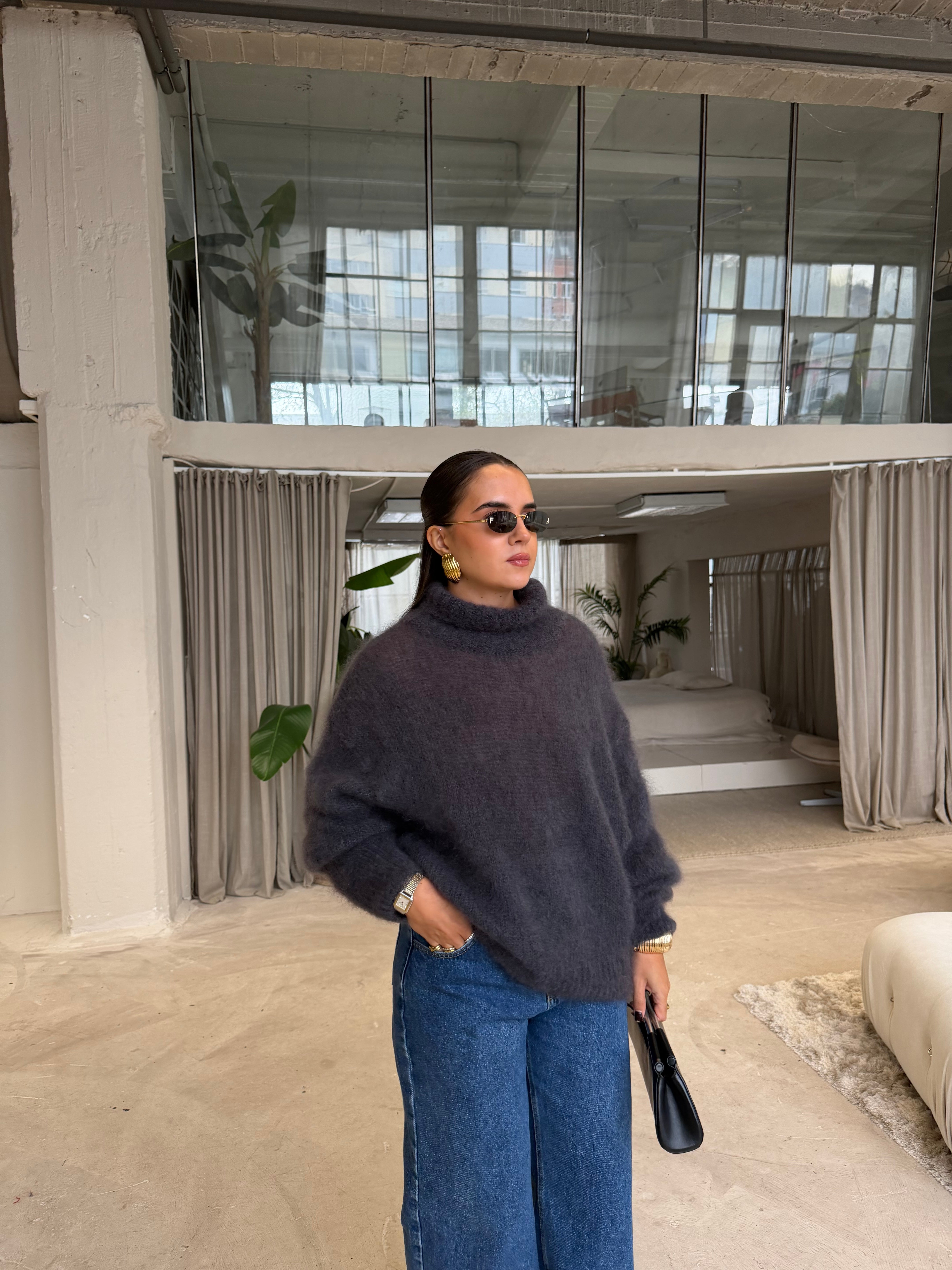 Pull col roulé MOHAIR gris