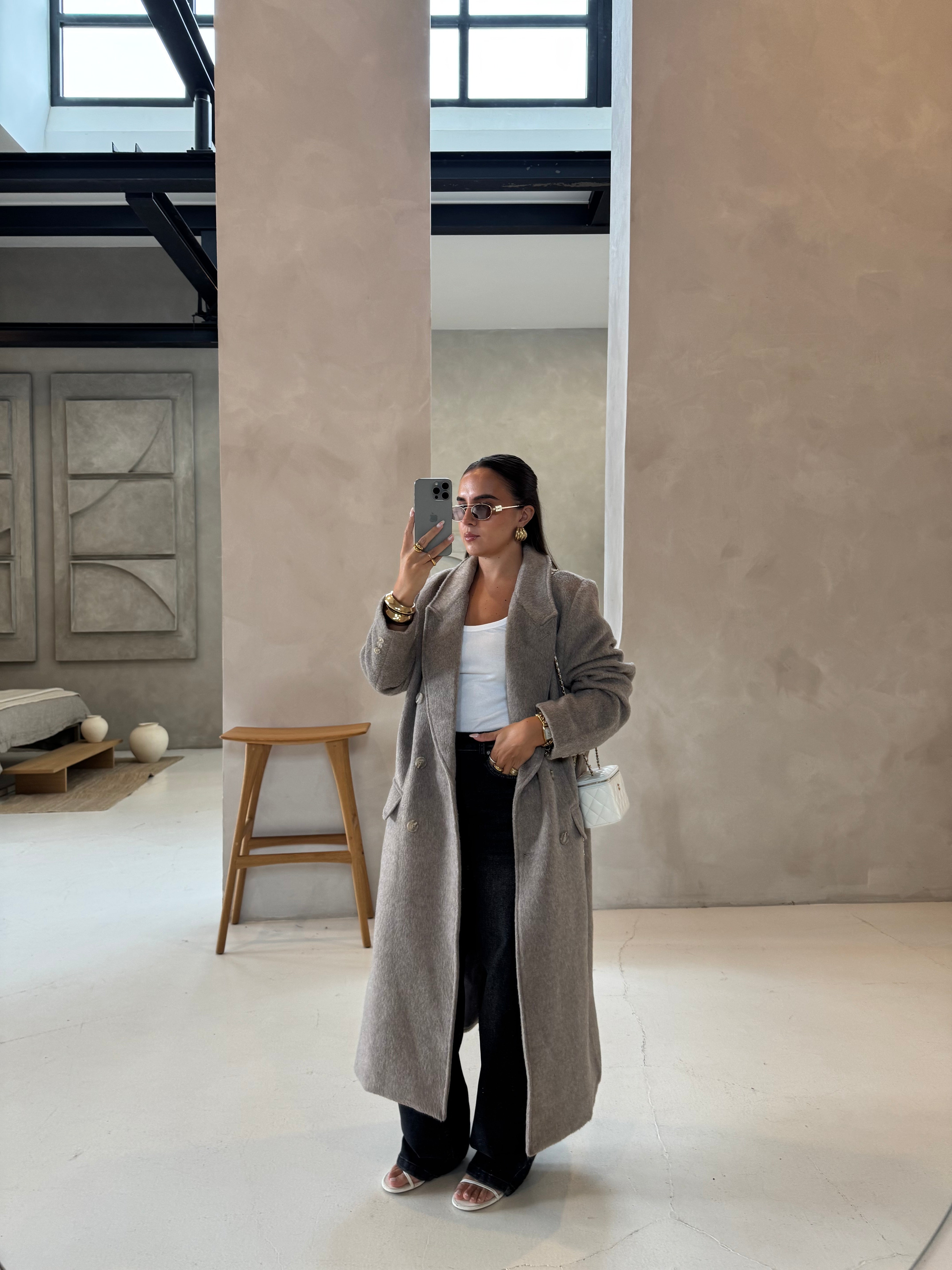 Manteau ZANA long taupe (W24768)