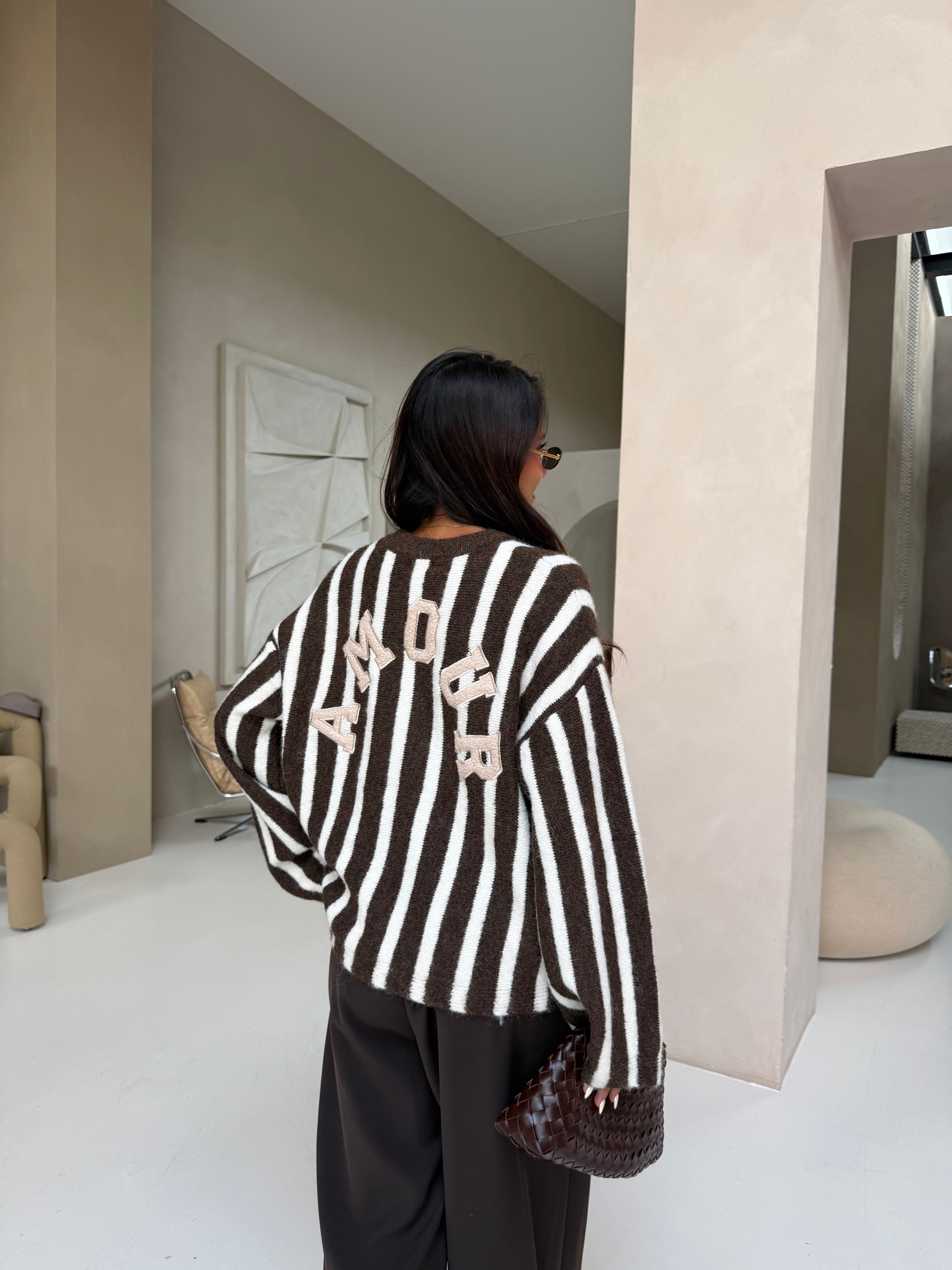 Pull rayé marron AMOUR (5602)