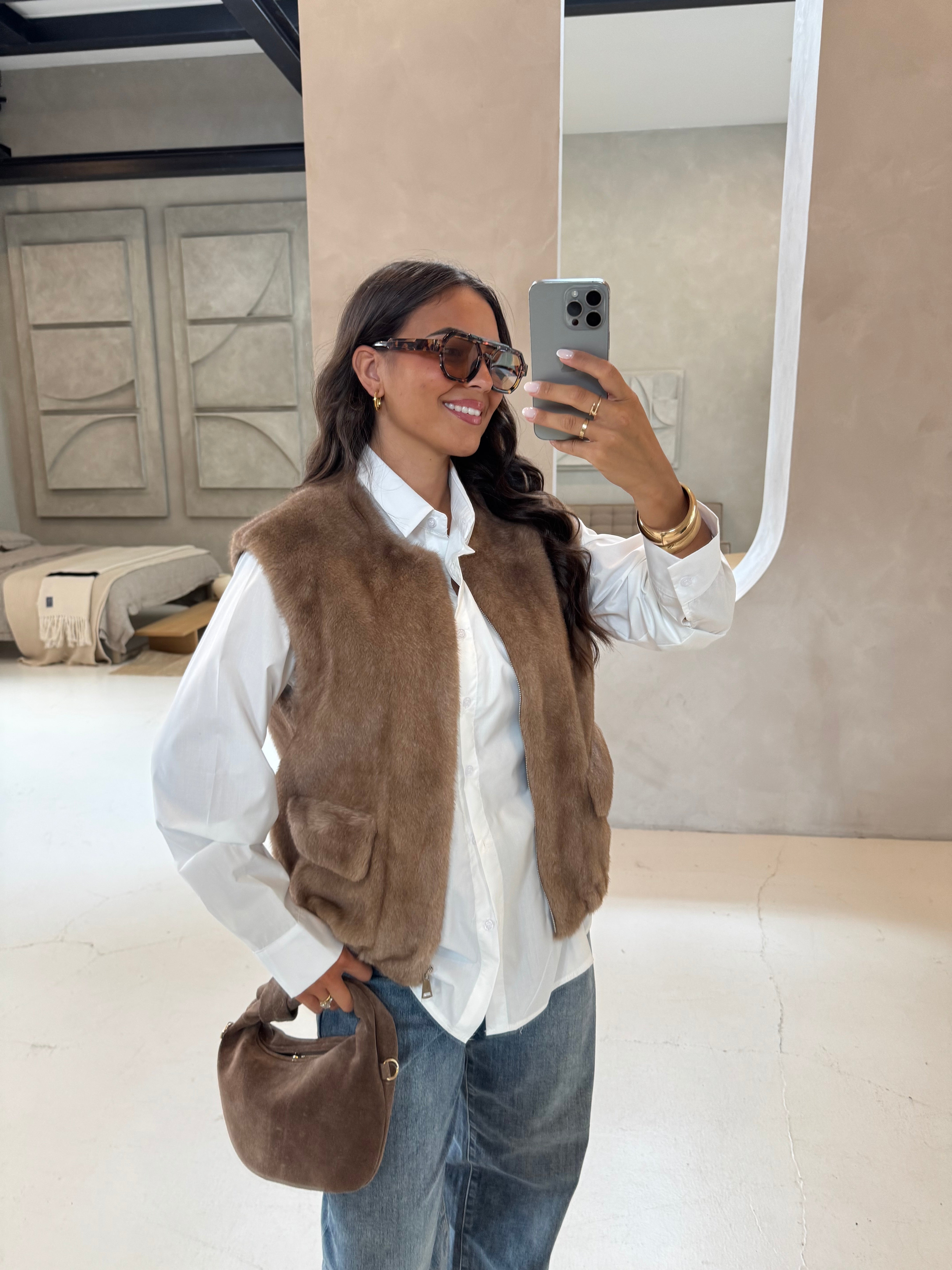 Gilet FOURRURE EMMA camel (F082)