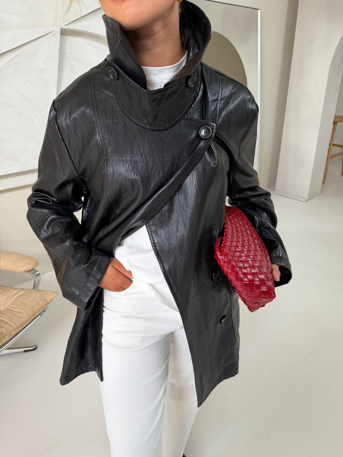 Veste COLINE simili cuir noire (JZM001)