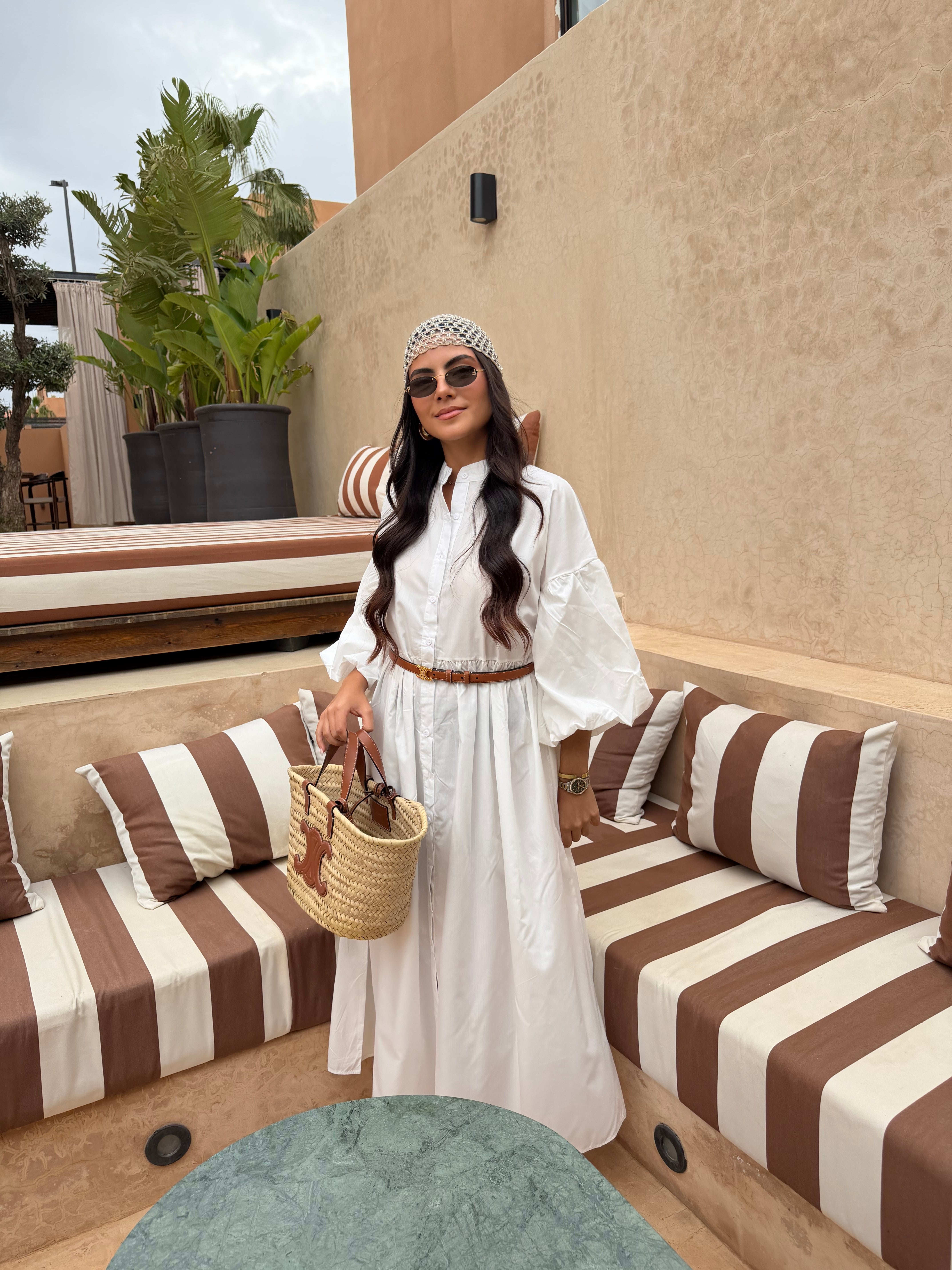Robe longue blanche manche bouffante (SC208)