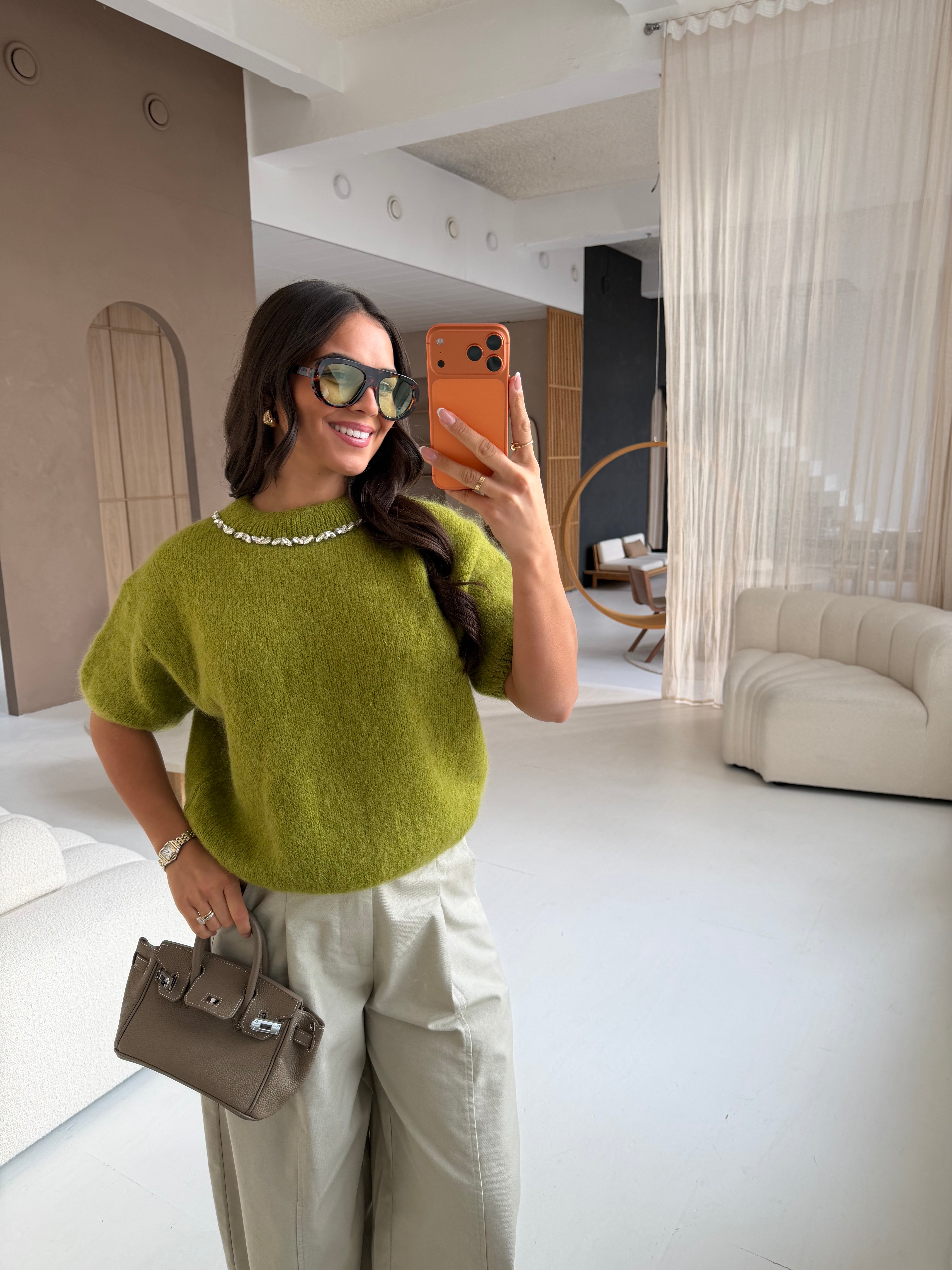 Pull mohair bijoux vert (24004)