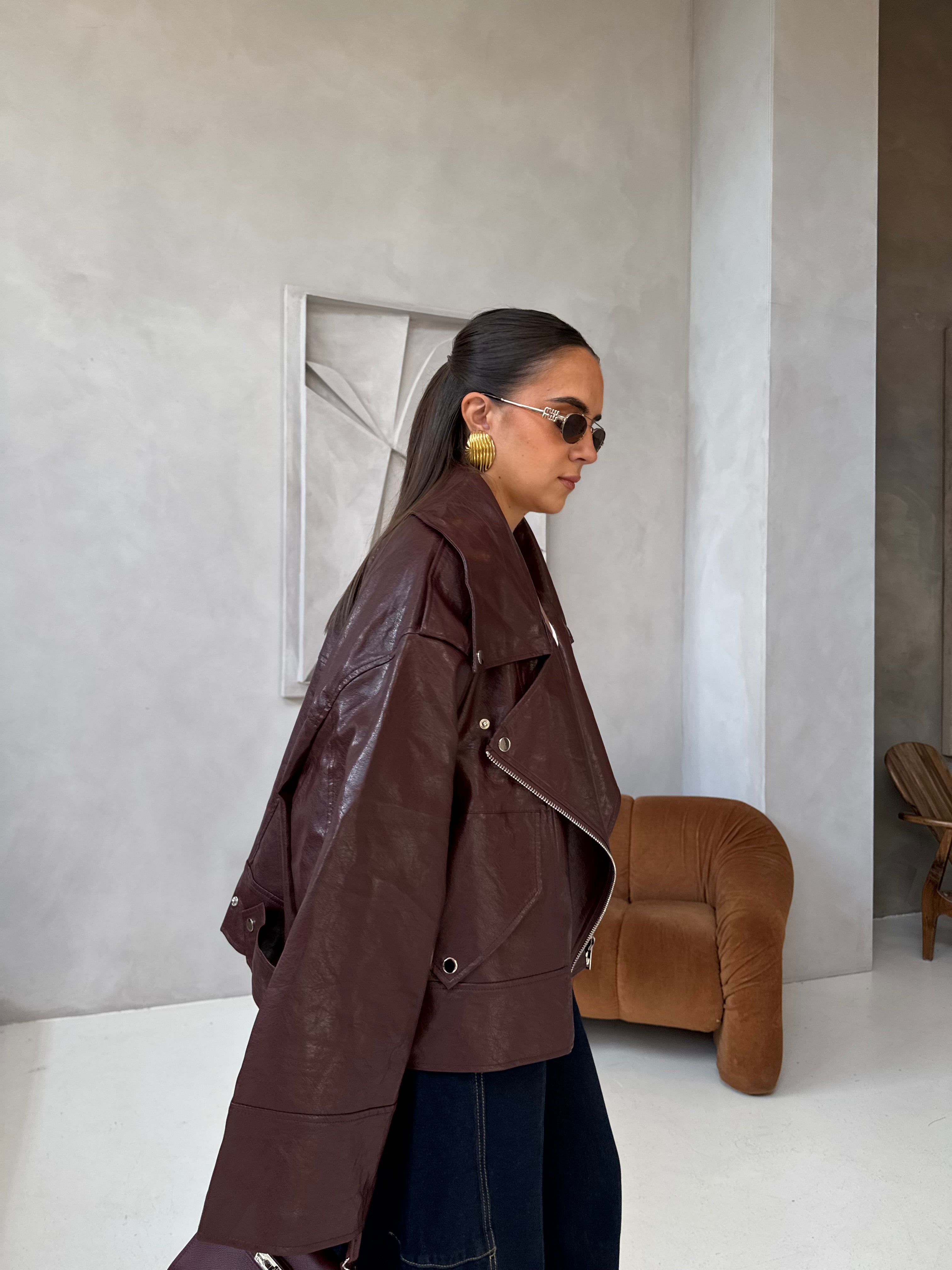 Veste HYPE simili cuir bordeaux (PU8020-1)
