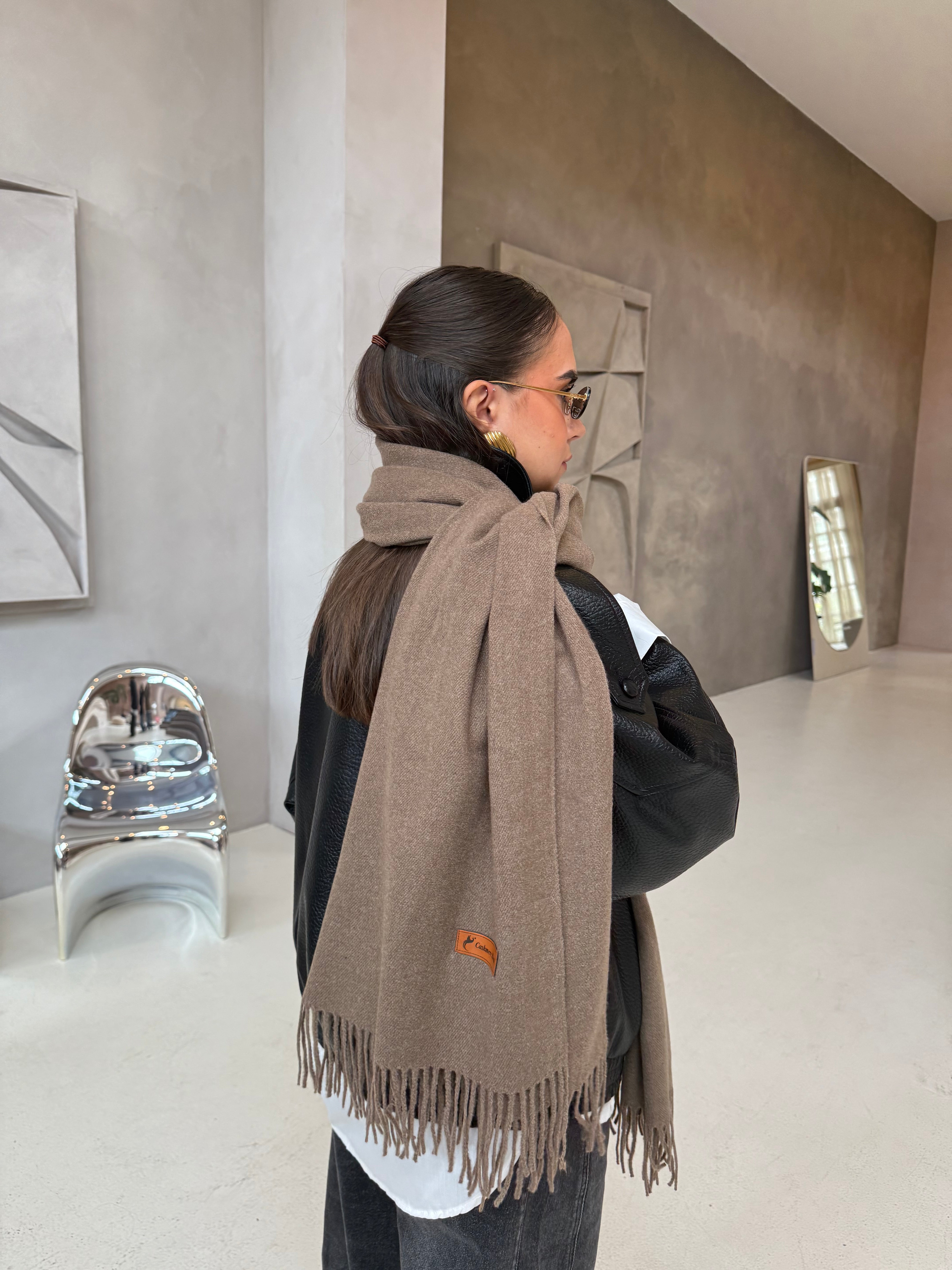 Écharpe cachemire taupe