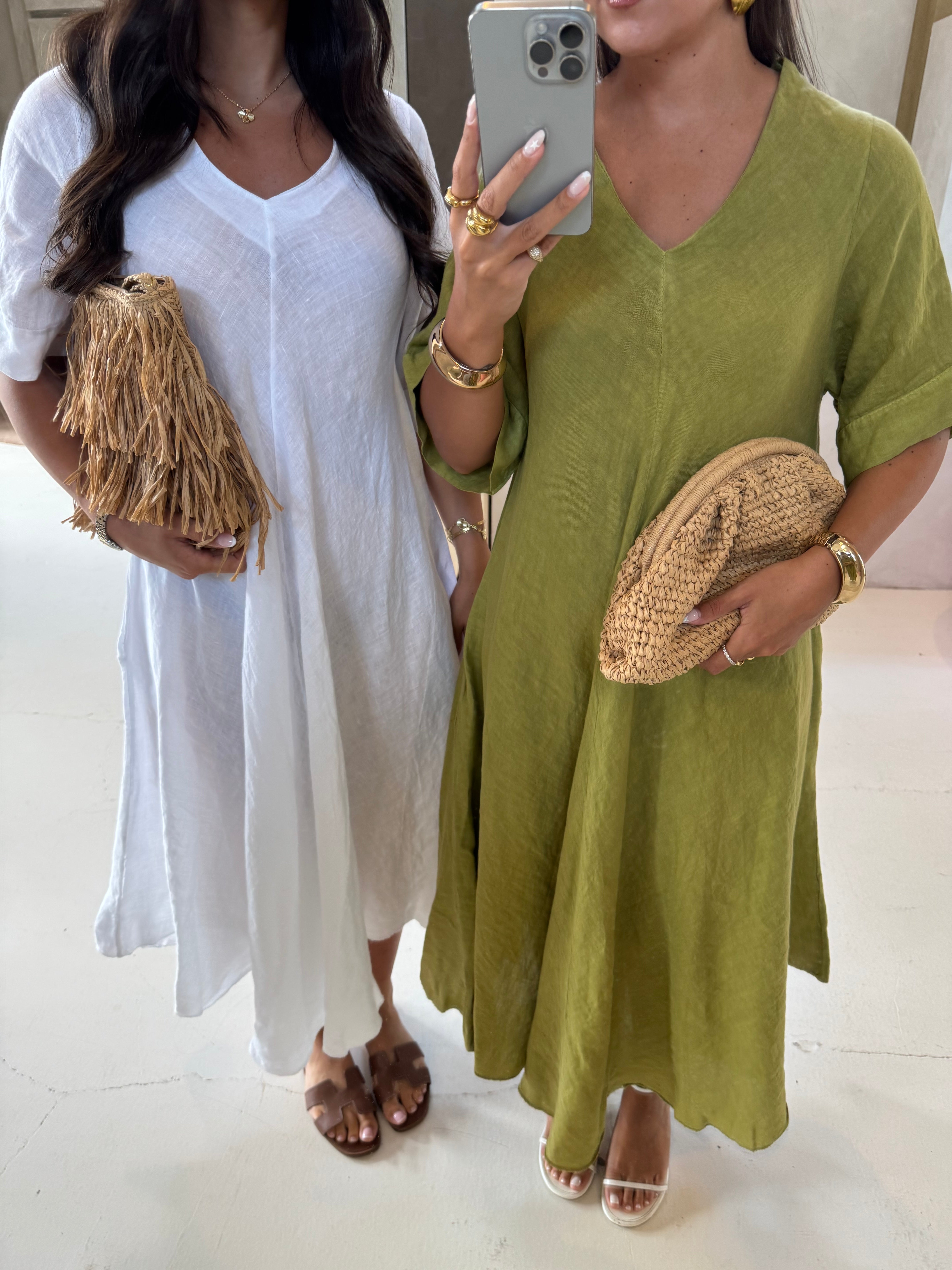 Robe SINAYA longue en lin olive