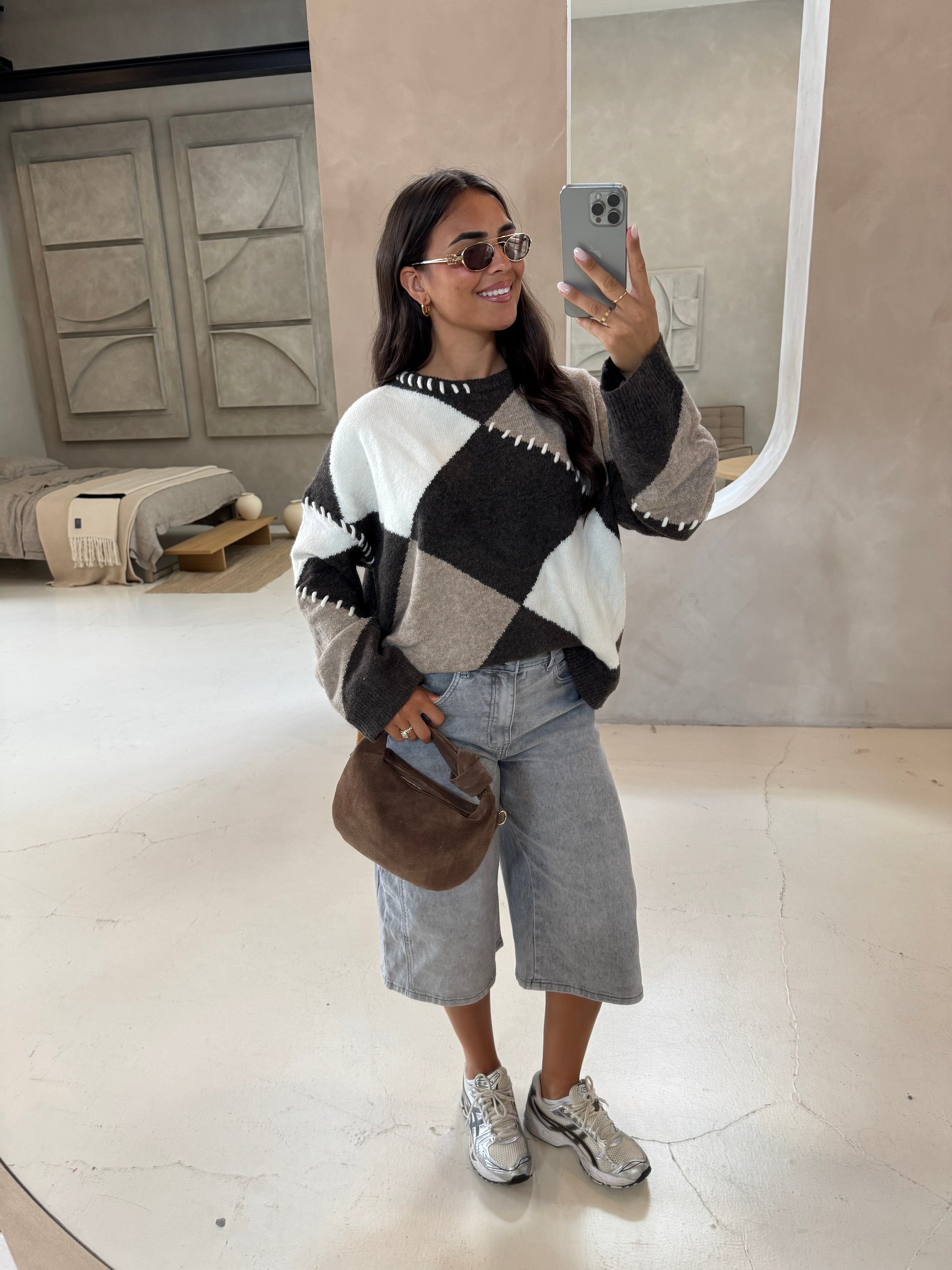 Pull à motifs marron (qt91049)