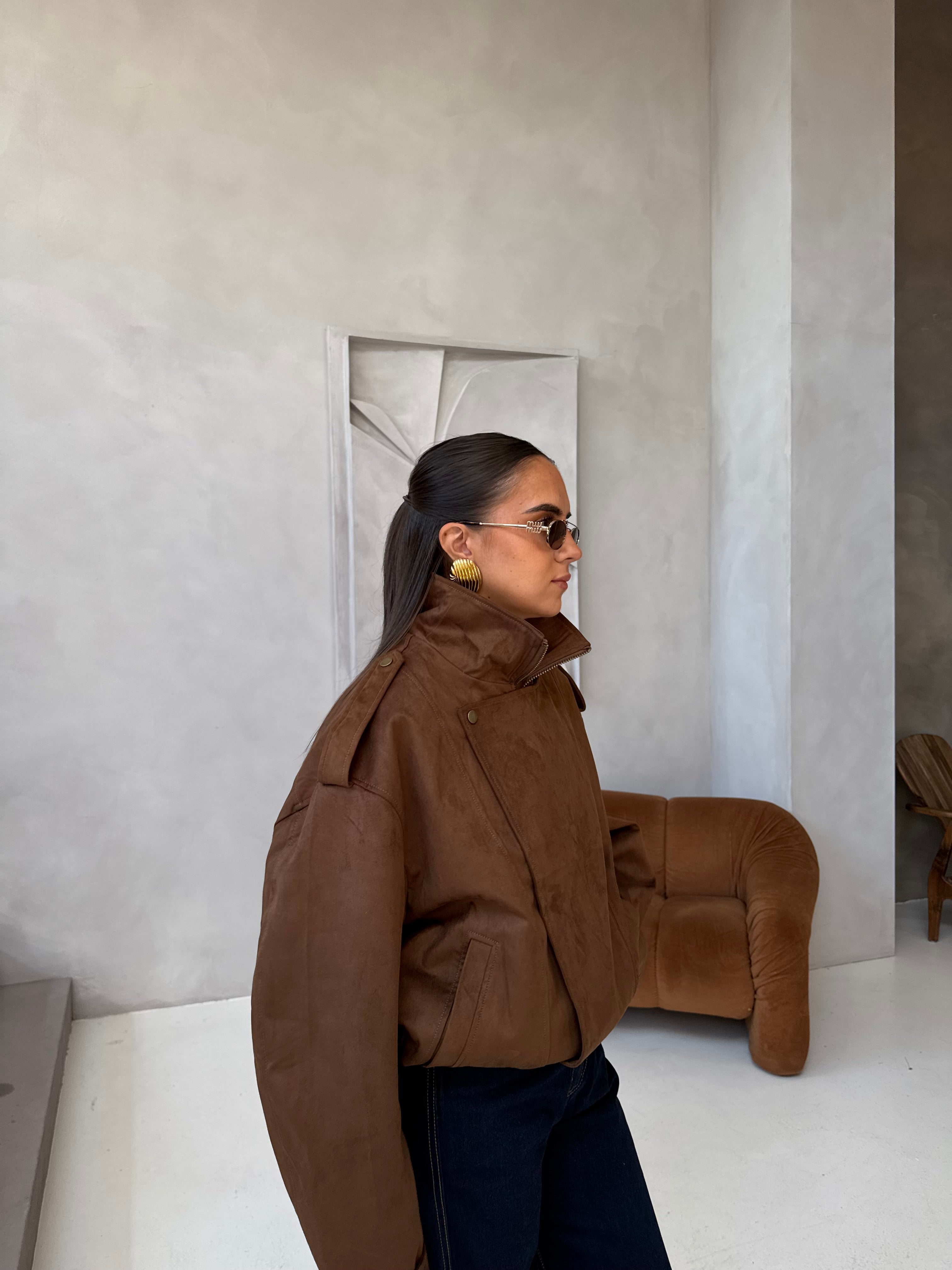 Blouson effet daim choco (V10257)