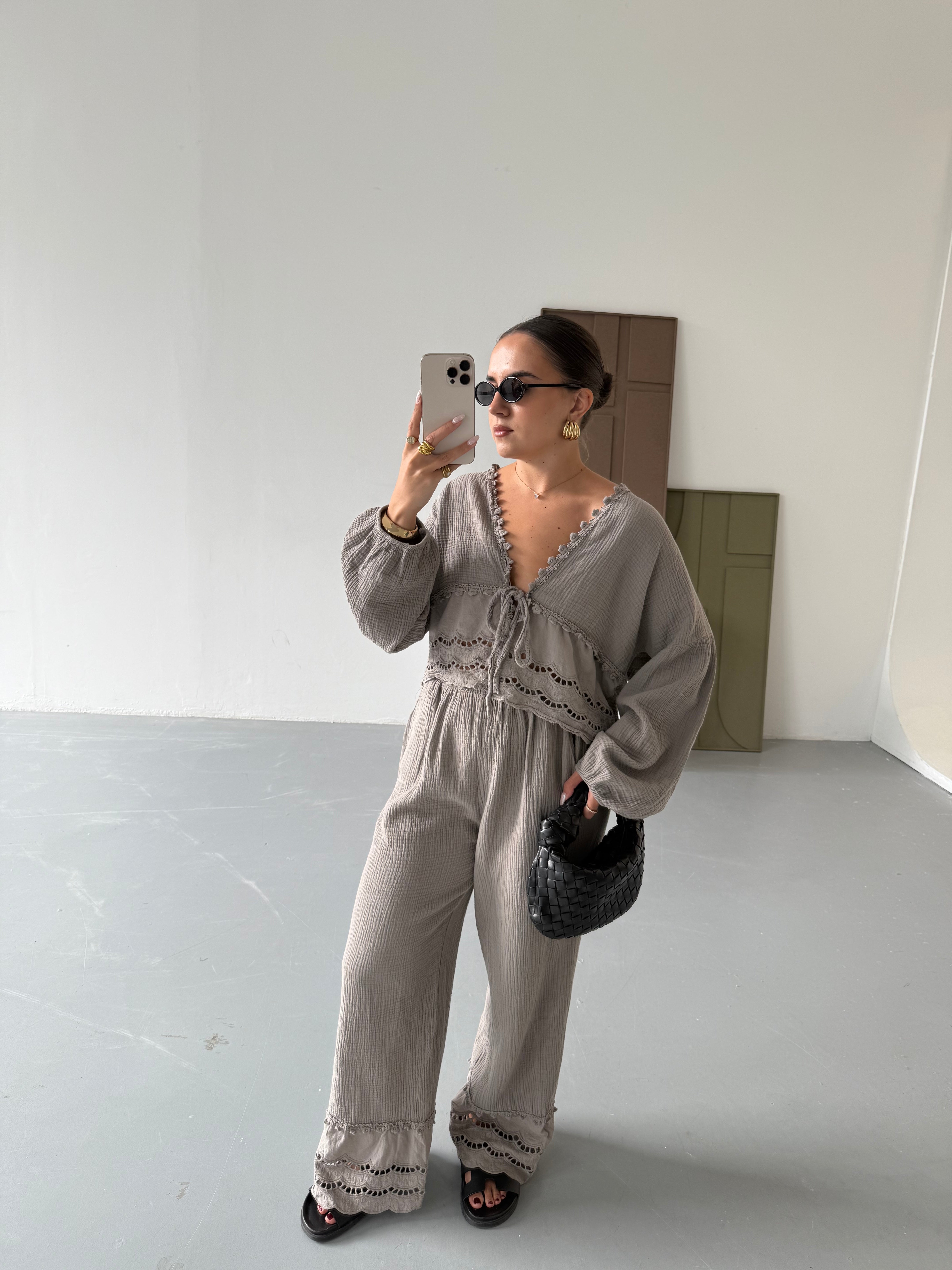 Ensemble FLAVIE gaz de coton taupe