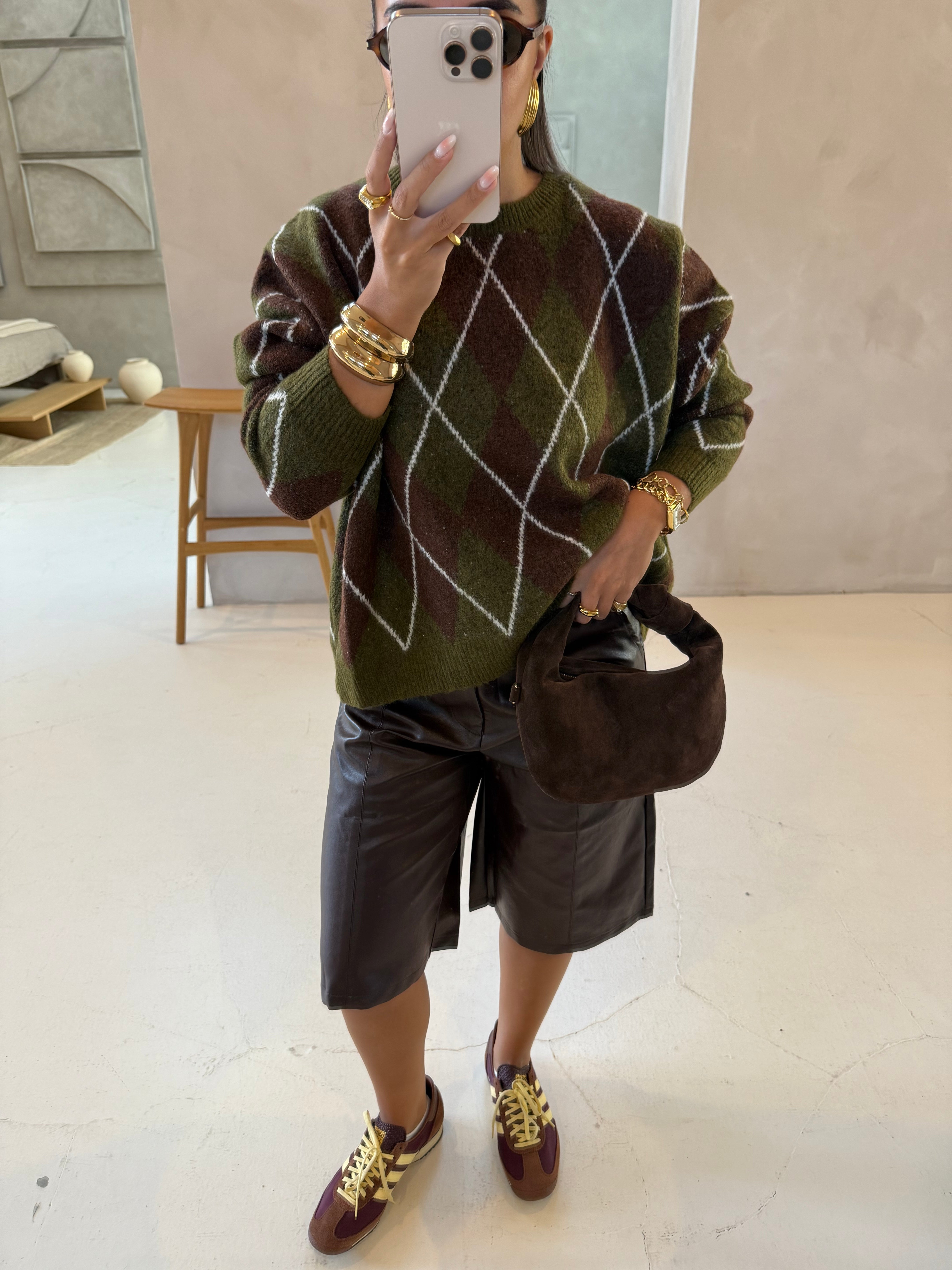 Pull à carreaux vert (TL228)
