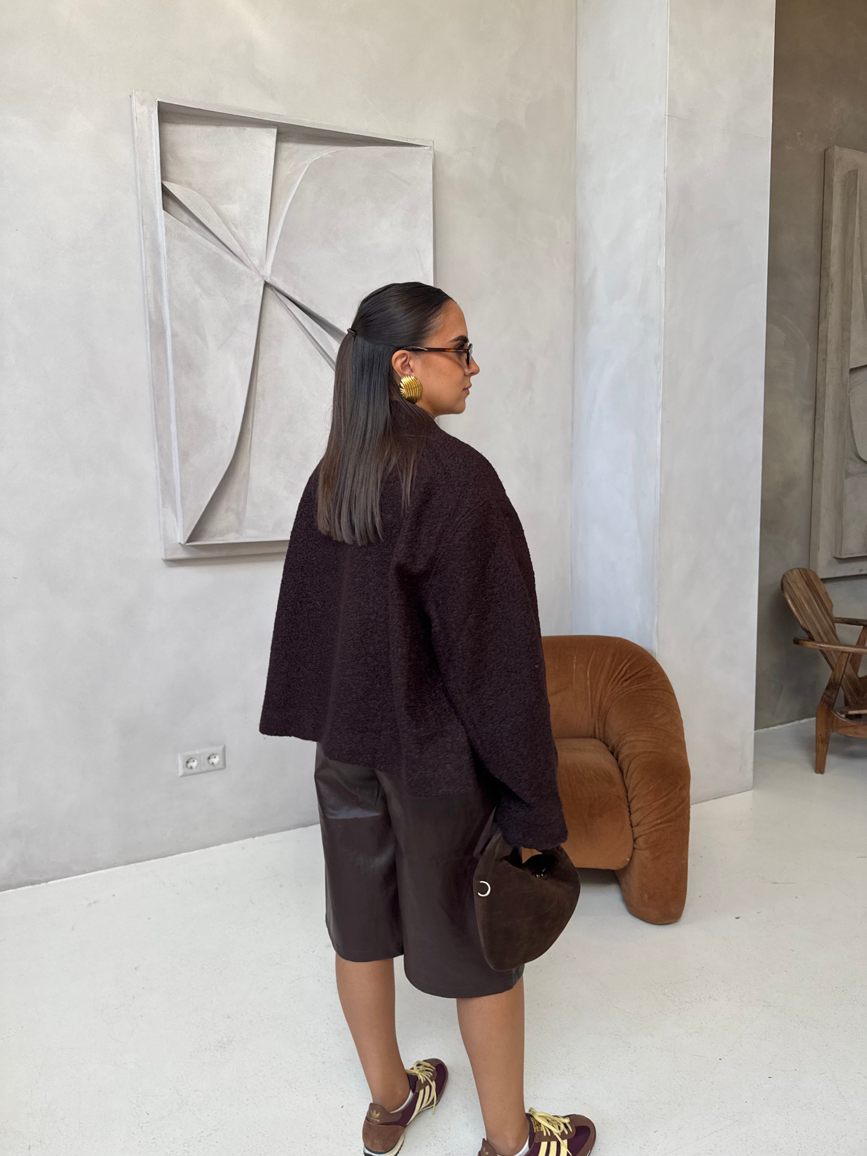 Veste en laine bouclé marron (W24752)