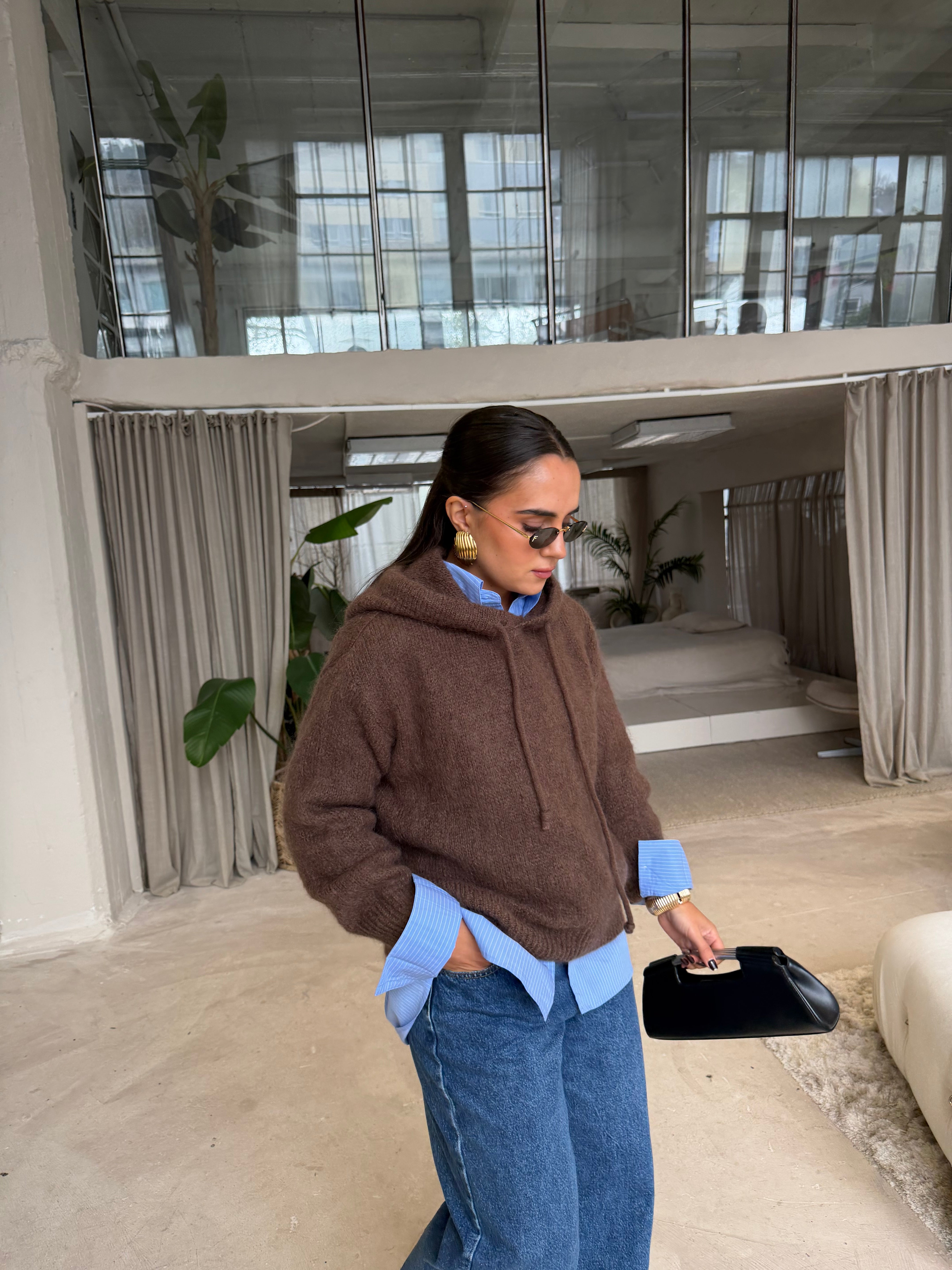 Pull mohair marron capuche  (24141)