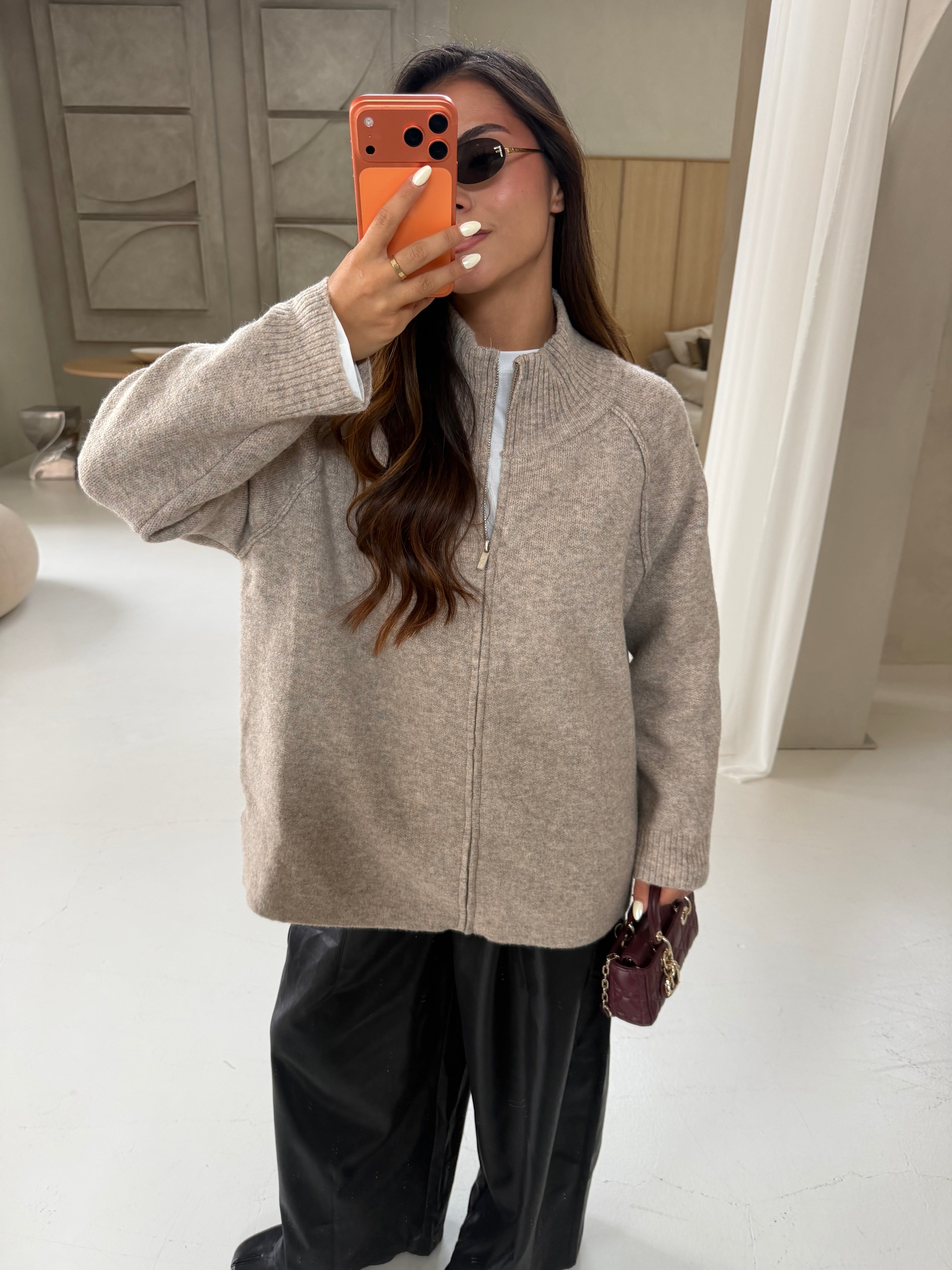 Gilet à zip UNI taupe (LC427)