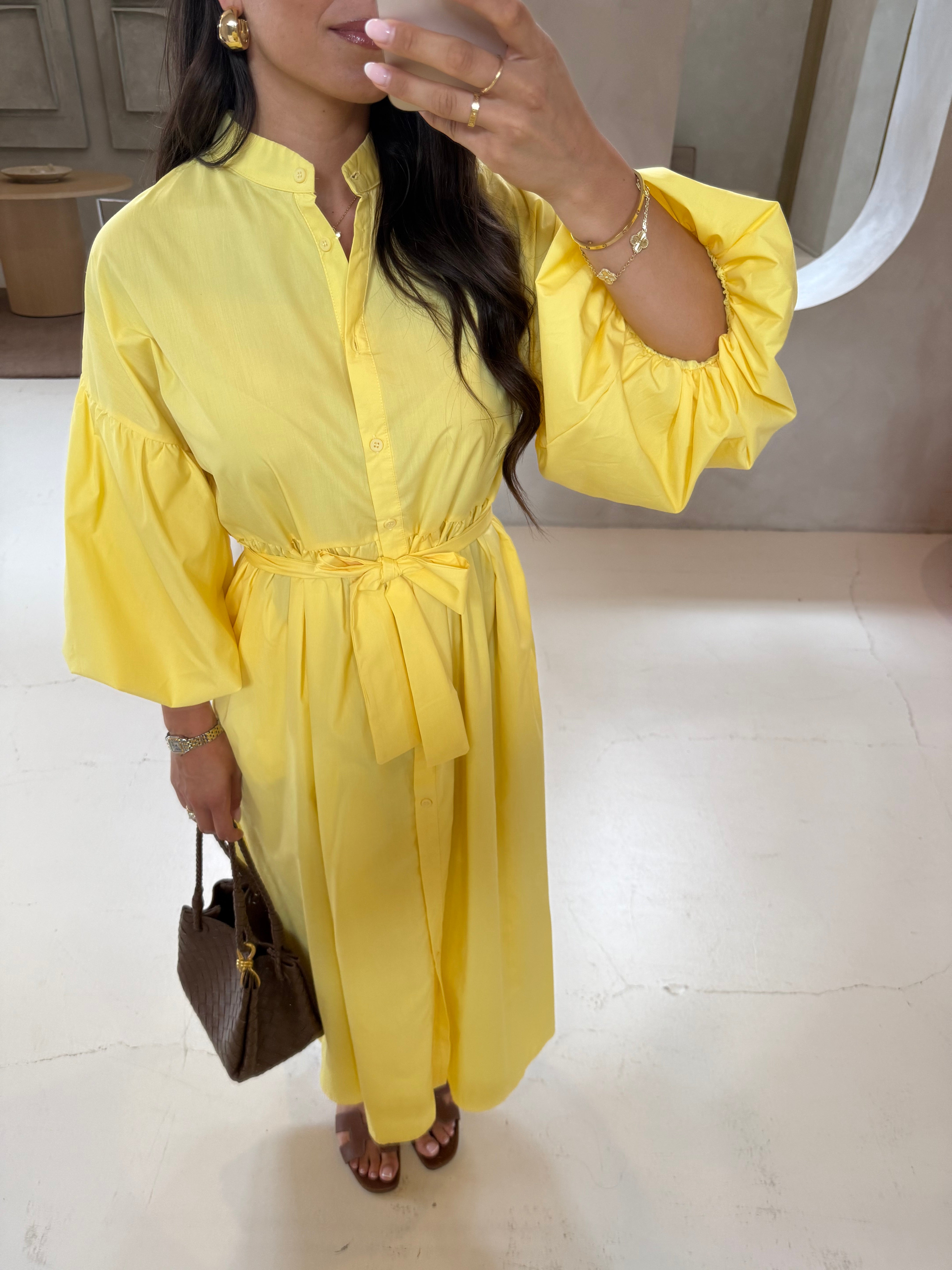 Robe longue manche bouffante jaune (SC208)