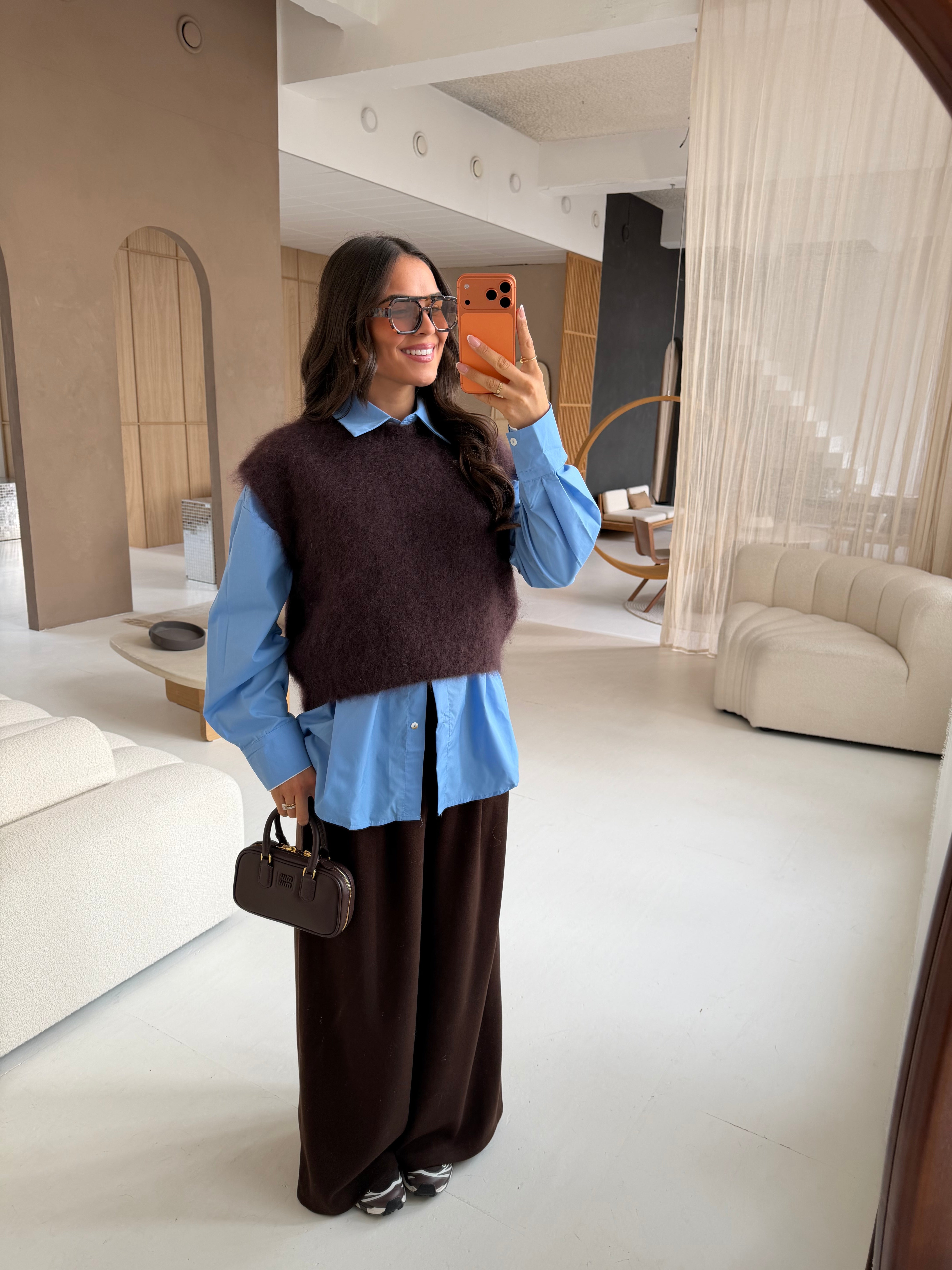 Pull mohair sans manche marron (28023)