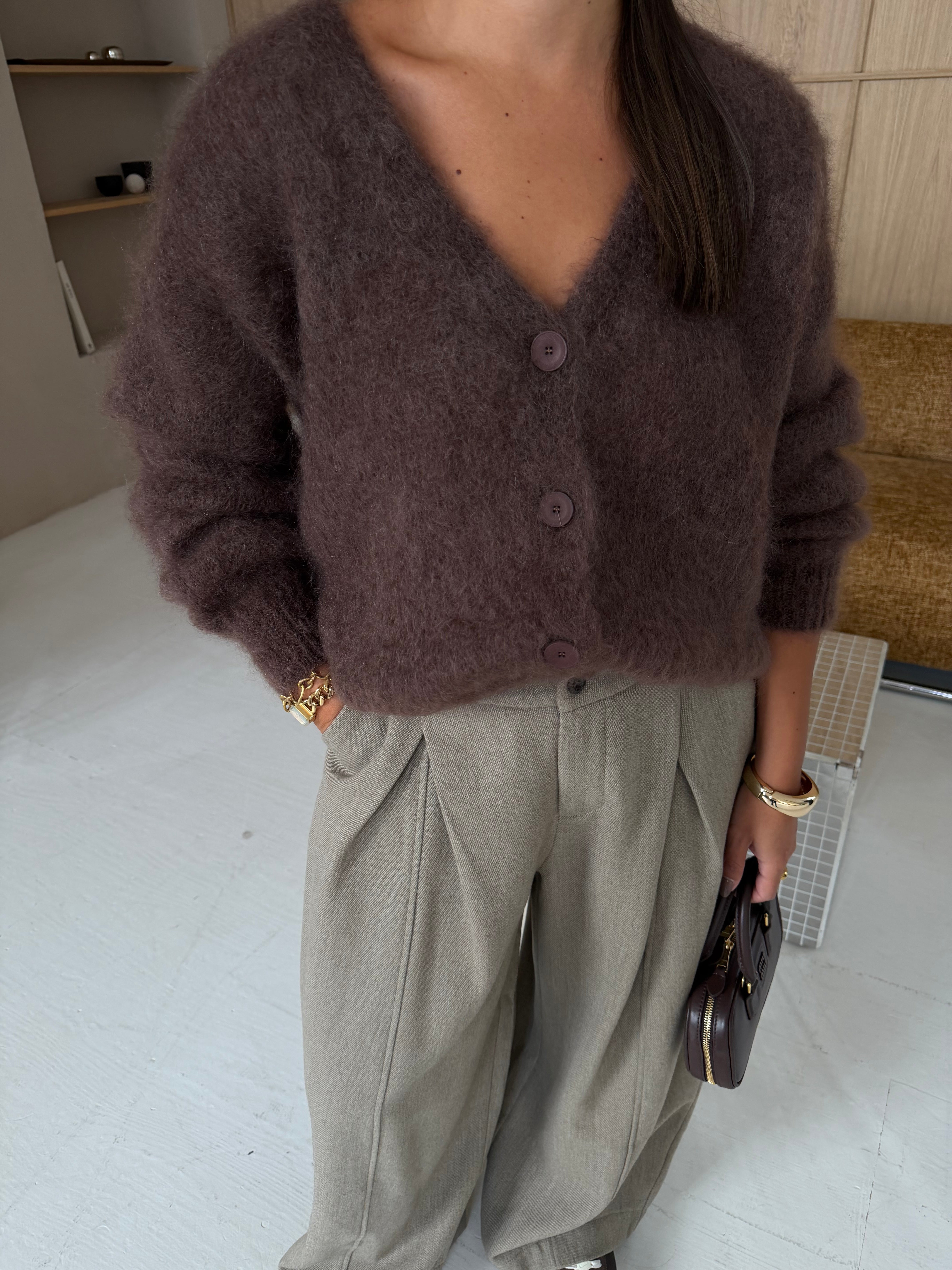 Gilet kid MOHAIR bouton choco  (23356)