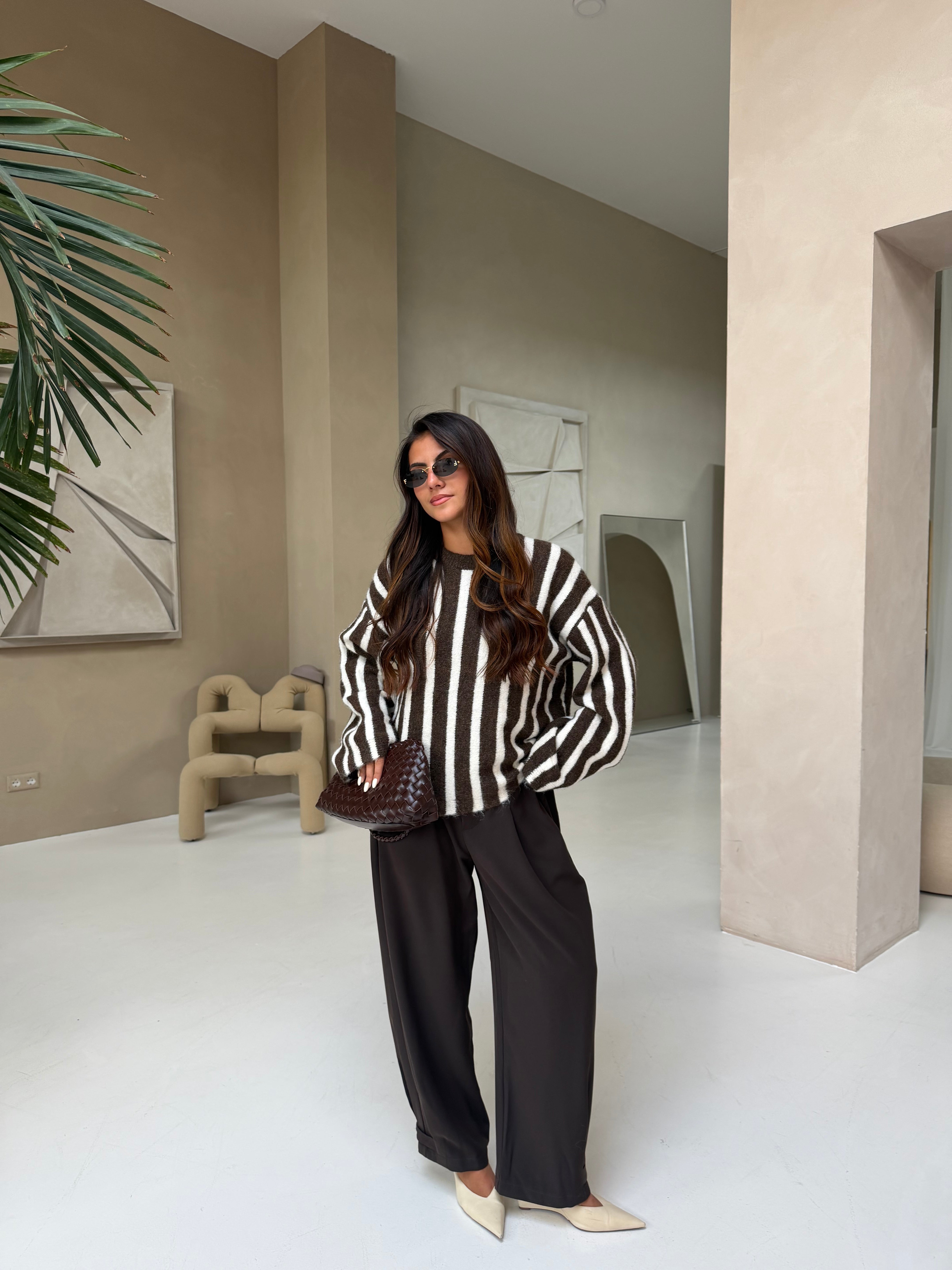Pull rayé marron AMOUR (5602)