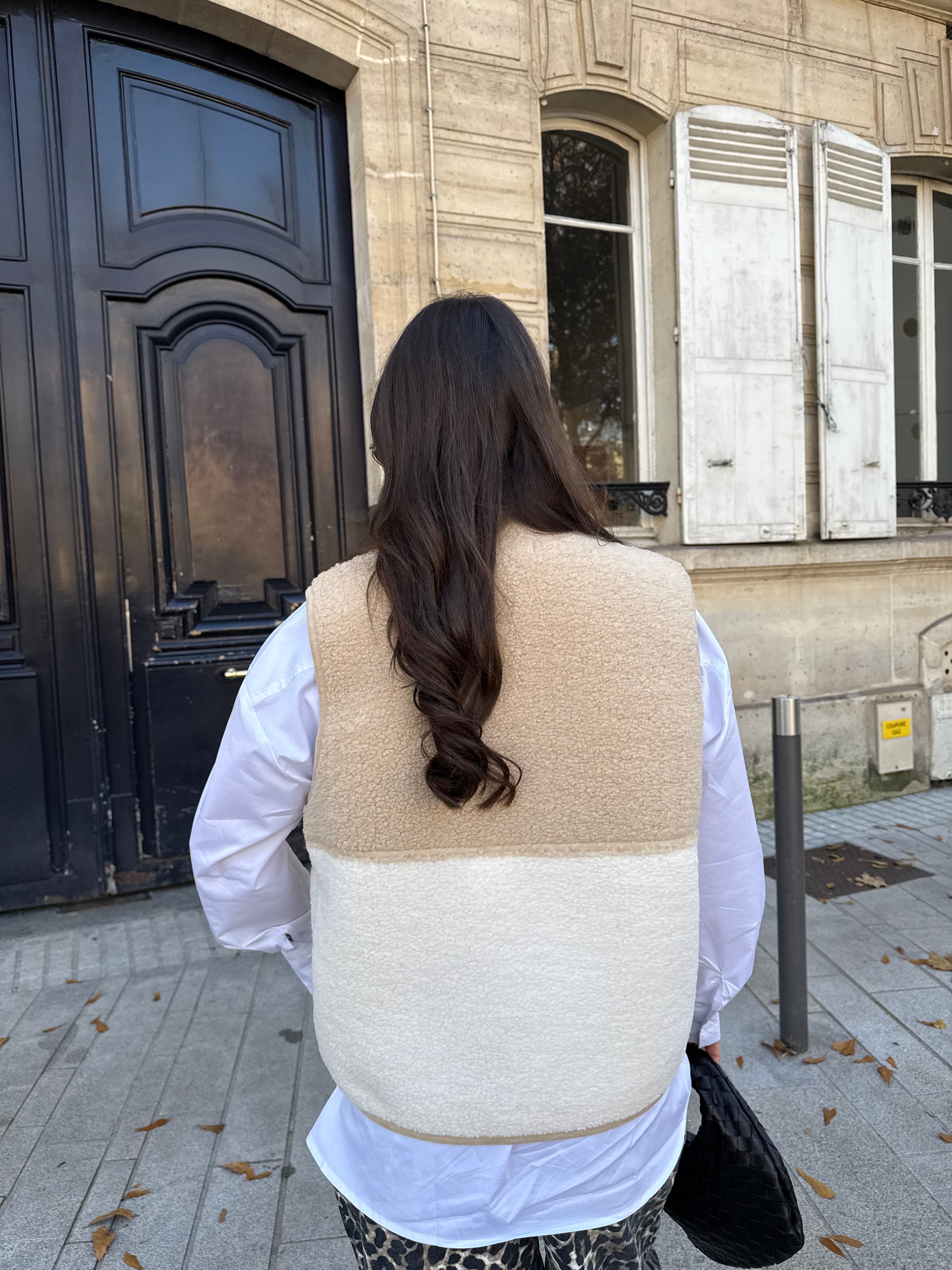 Veste sans manche moumoute beige