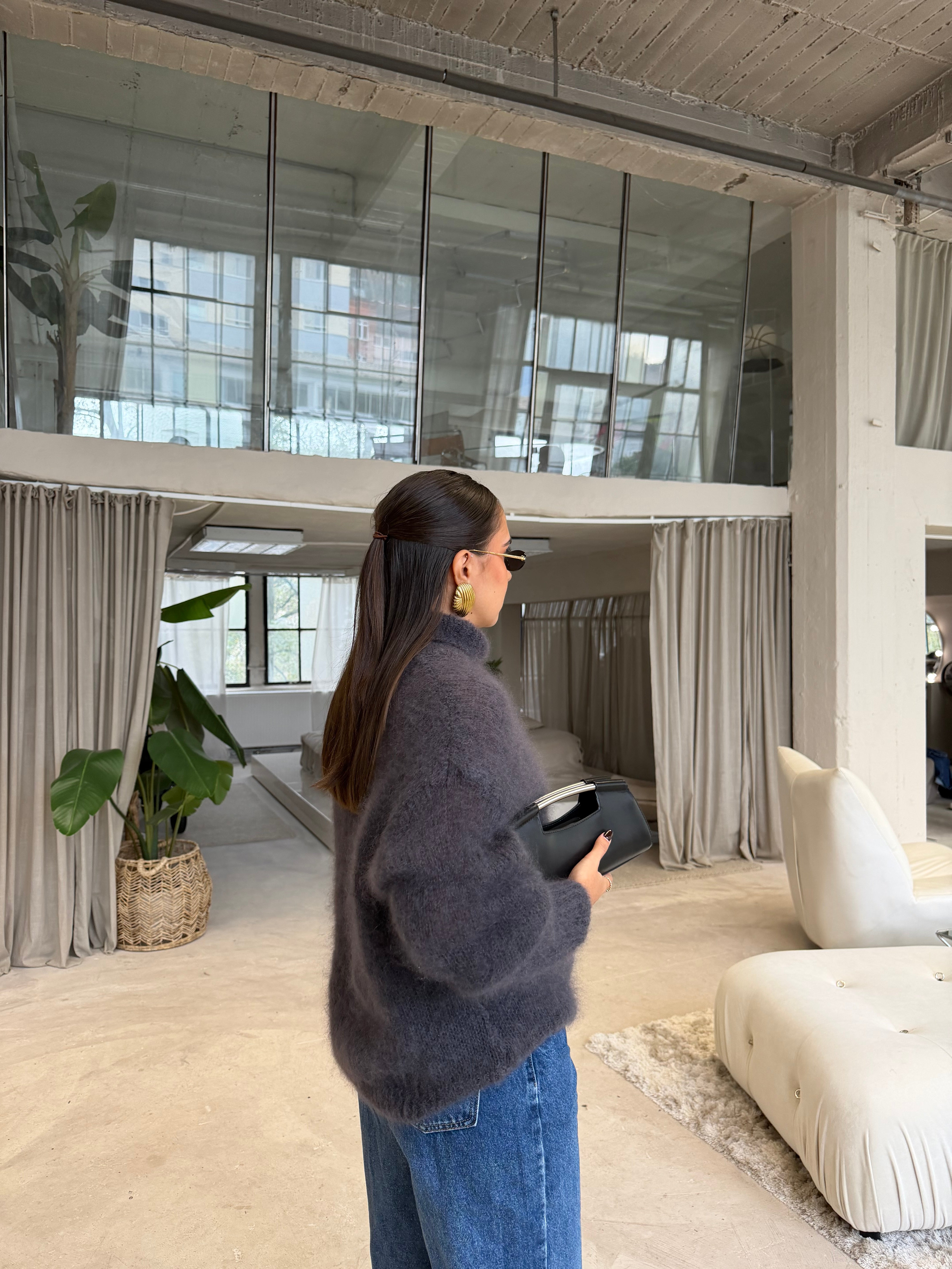 Pull col roulé MOHAIR gris