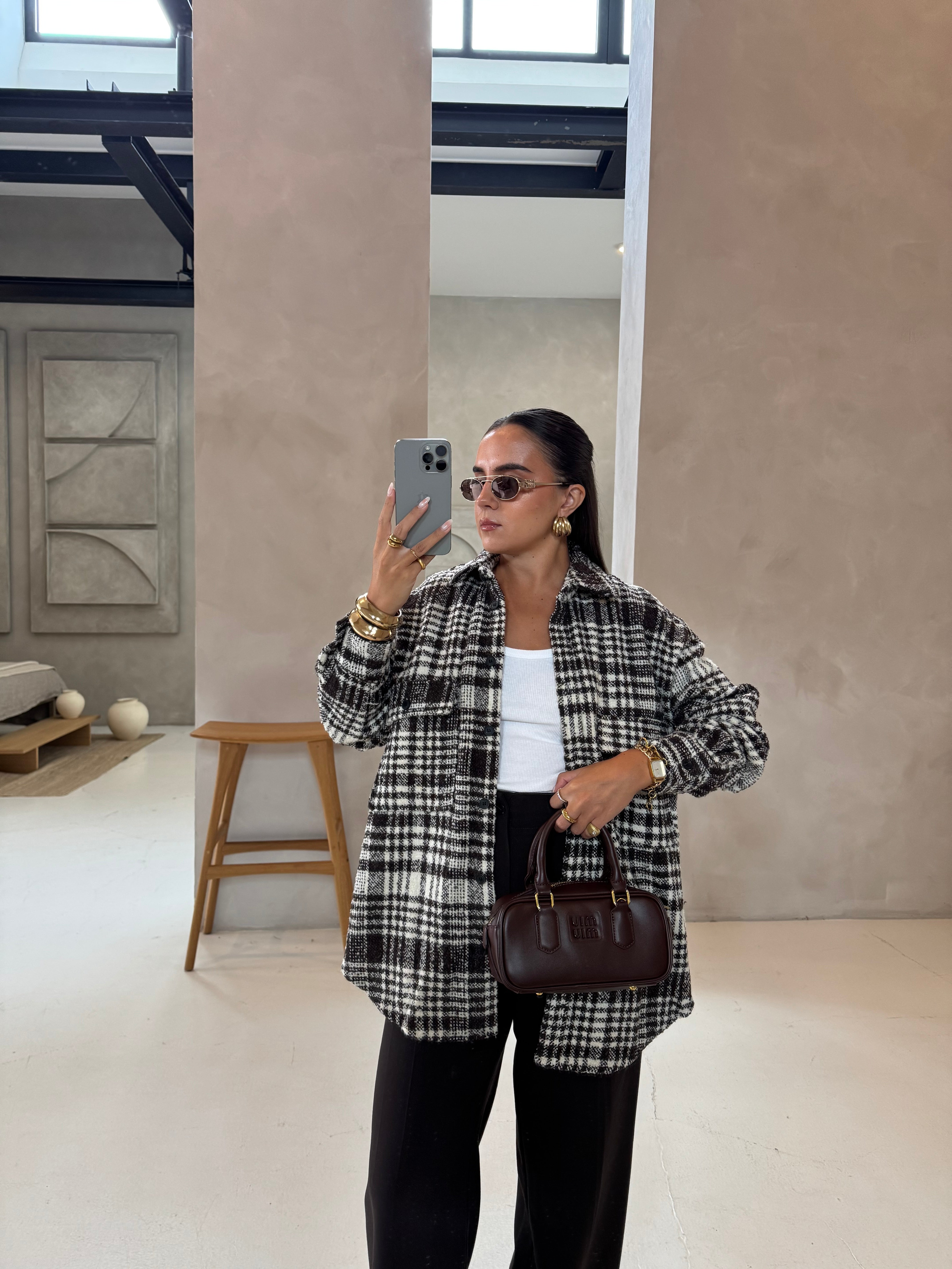 Veste à motif CARREAUX marron (W25215)