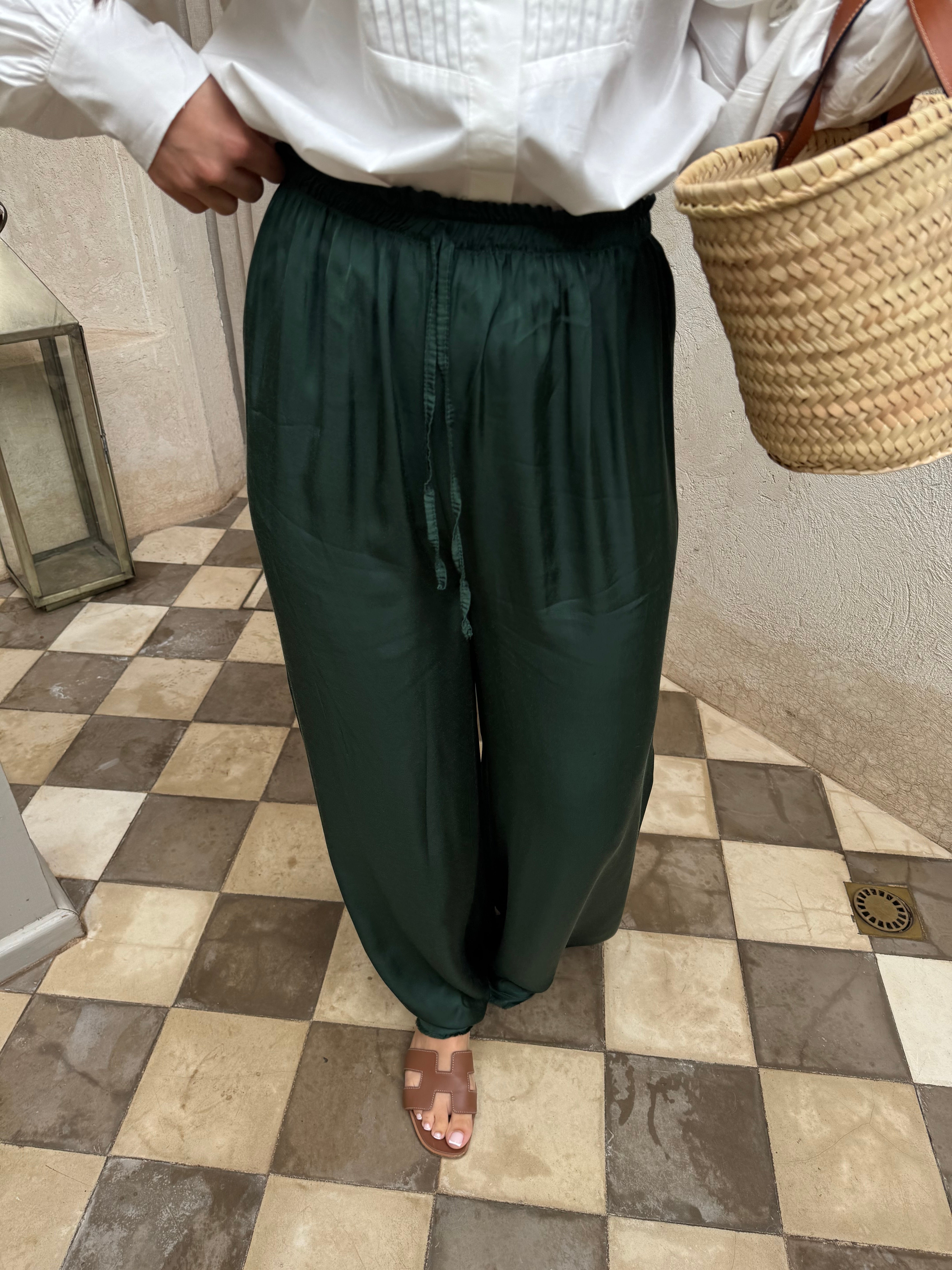 Pantalon SENS satiné vert sapin