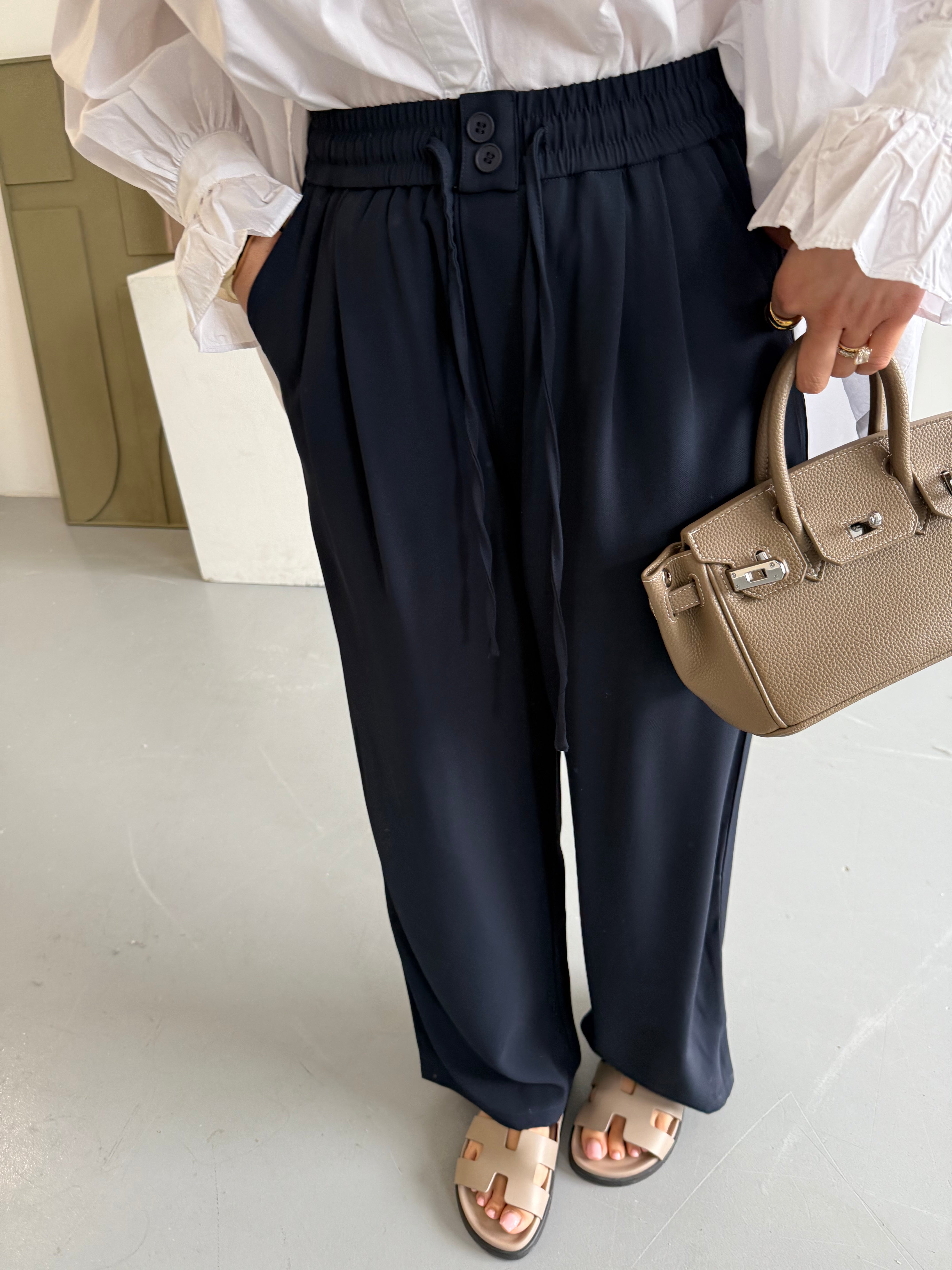 Pantalon HARCHE fluide bleu marine (43080)
