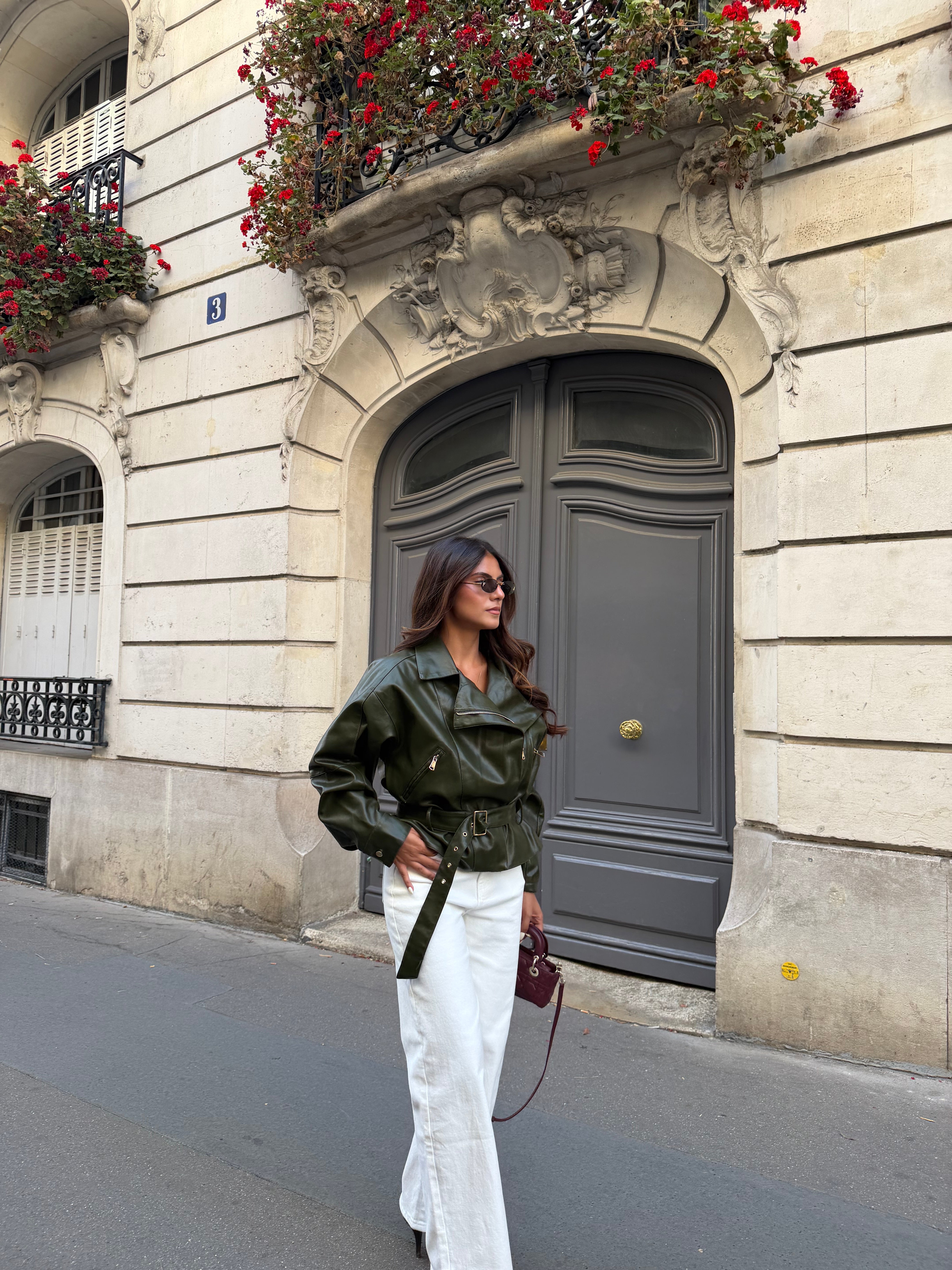 Veste similicuir MILA verte (RD9244)