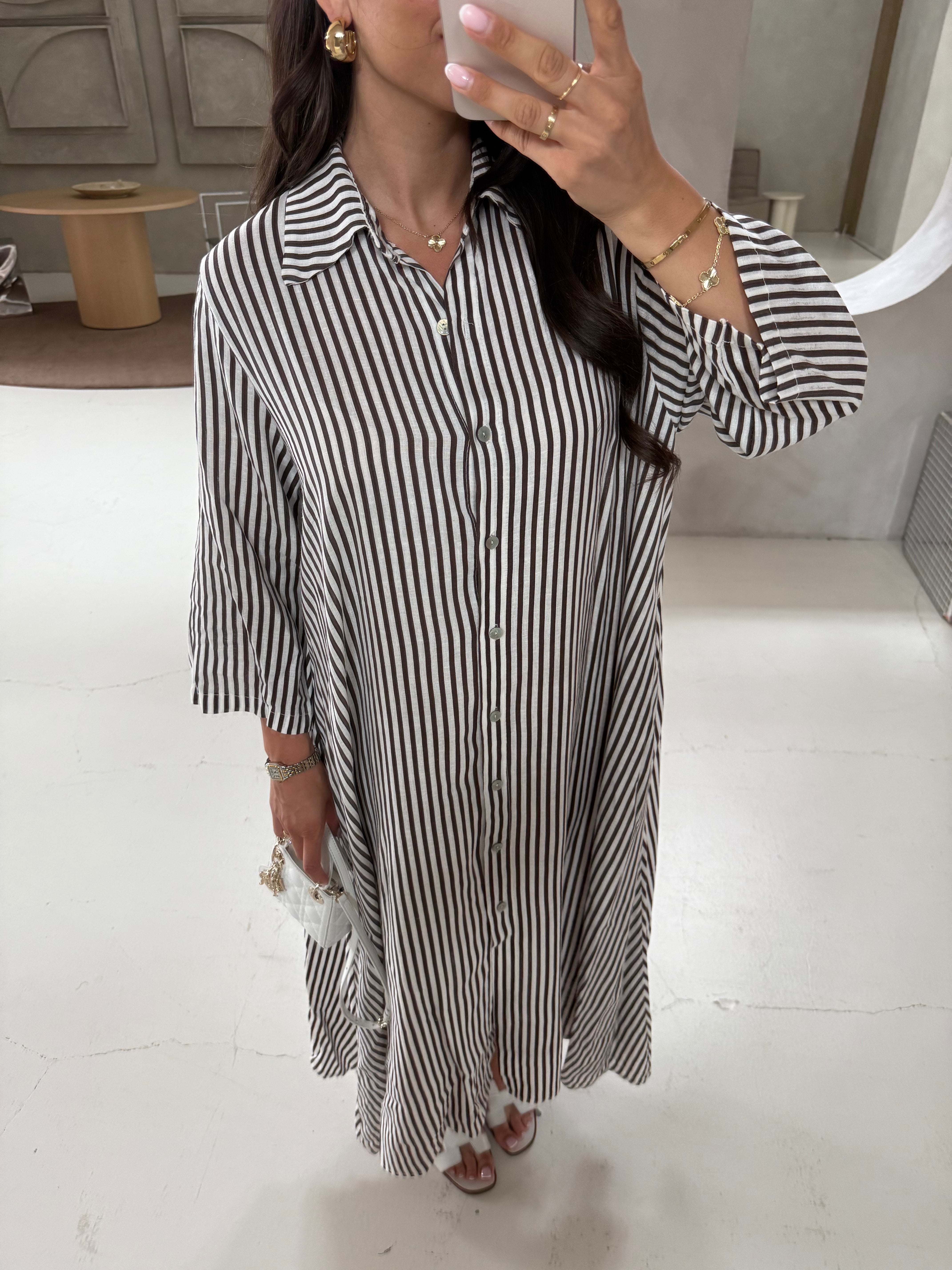 Robe MAXI lin rayures marron