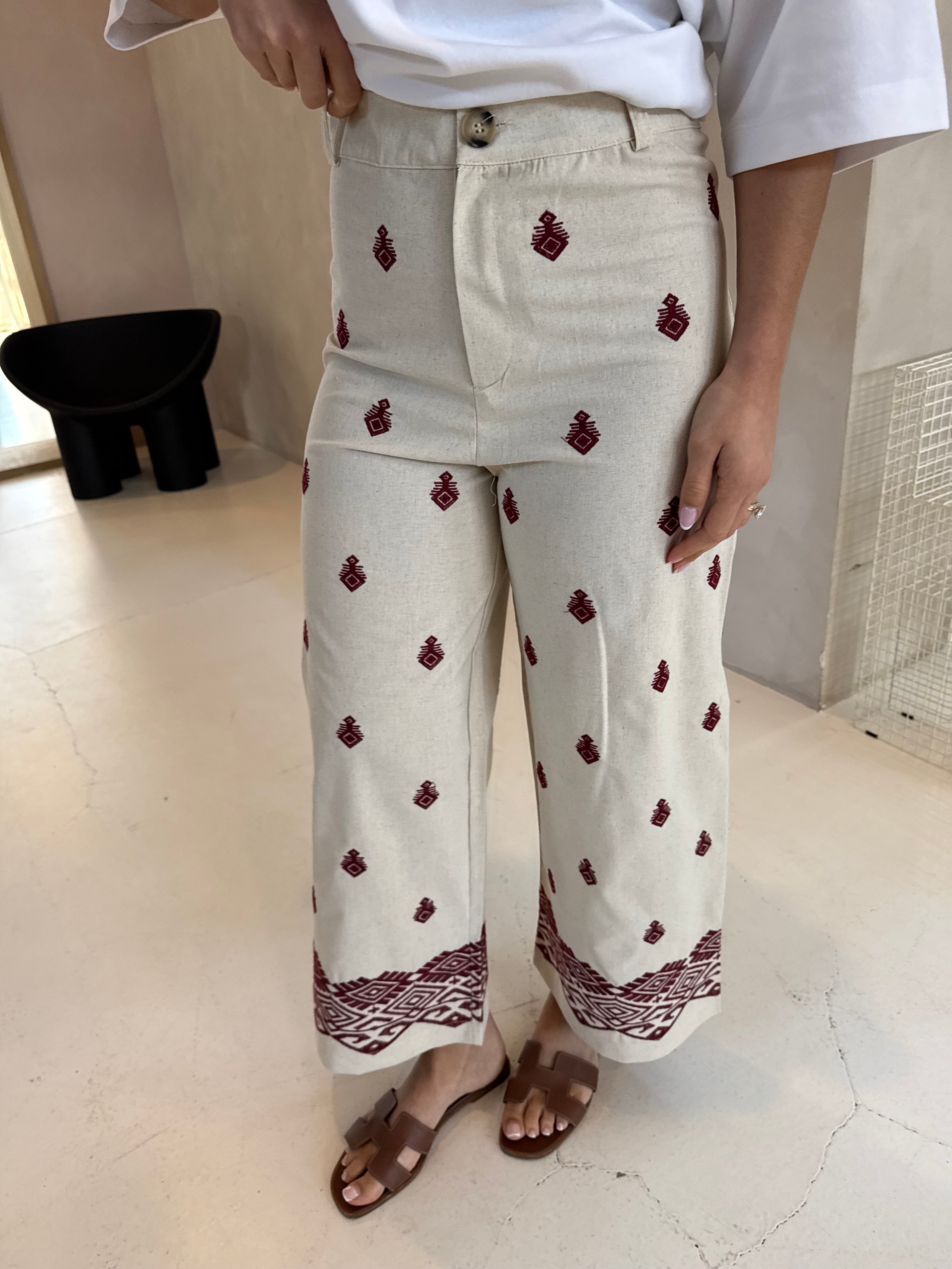 Pantalon CYPRIEN beige et bordeaux