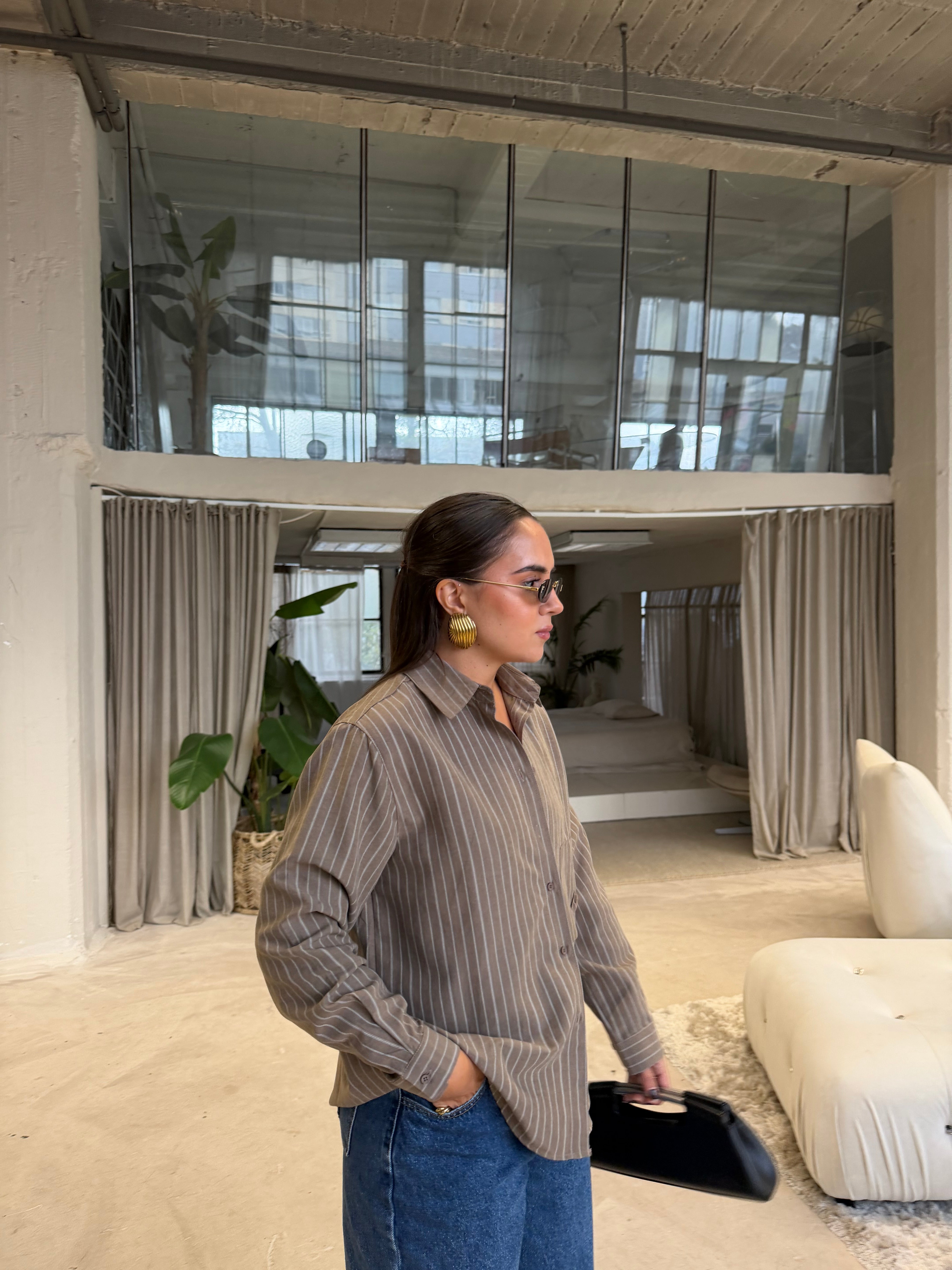 Chemise MADY rayures camel (25616)